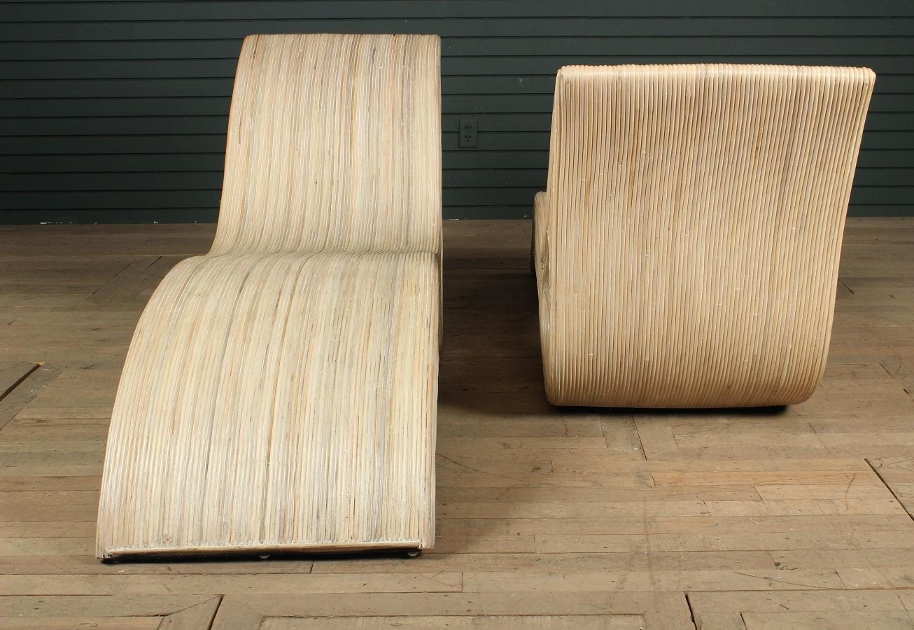 Modern Pair of Pencil Reed Lounge Chairs Style of Betty Cobonpue