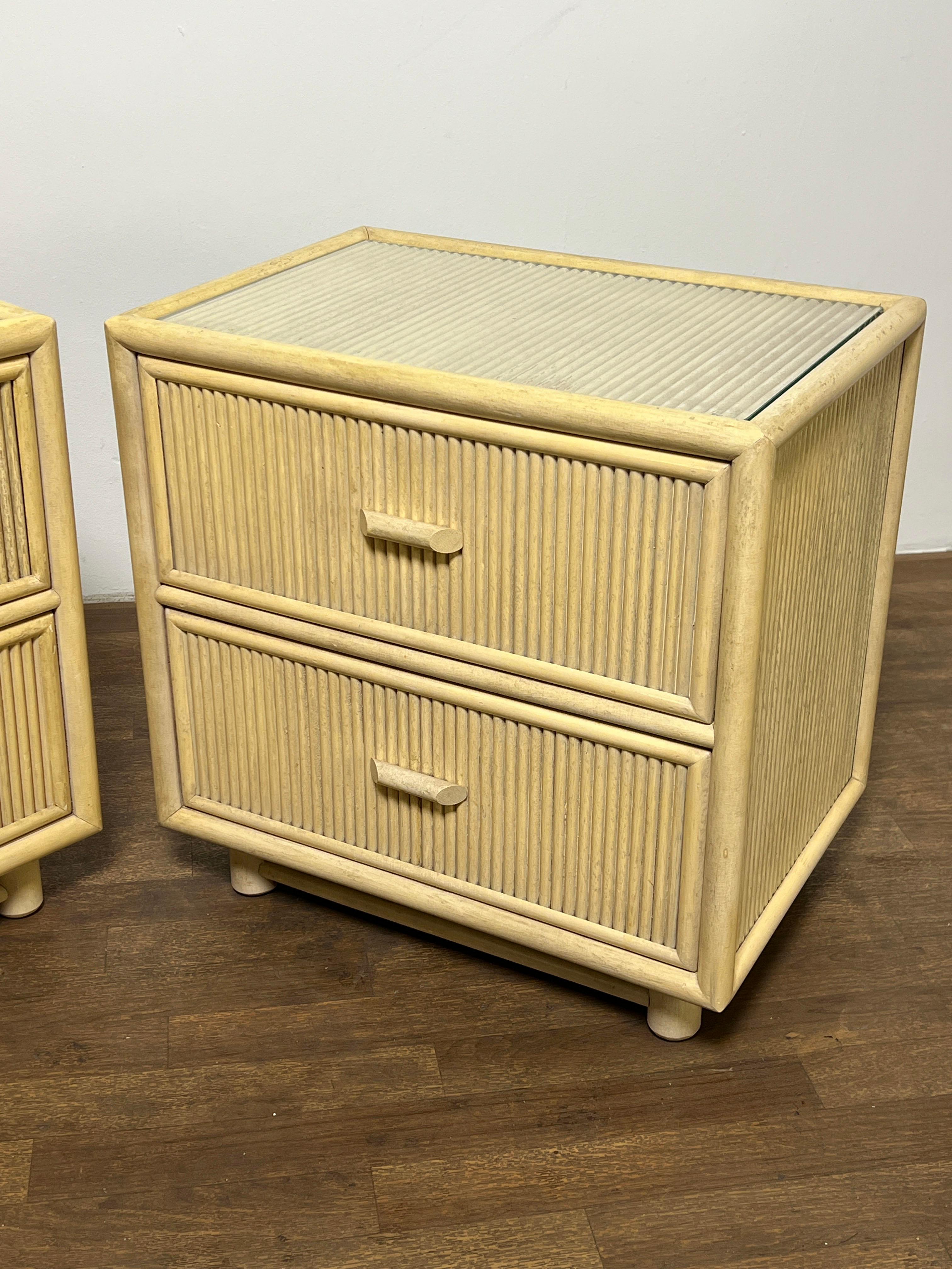 Bohemian Pair of Pencil Reed Night Stands Circa 1970s For Sale