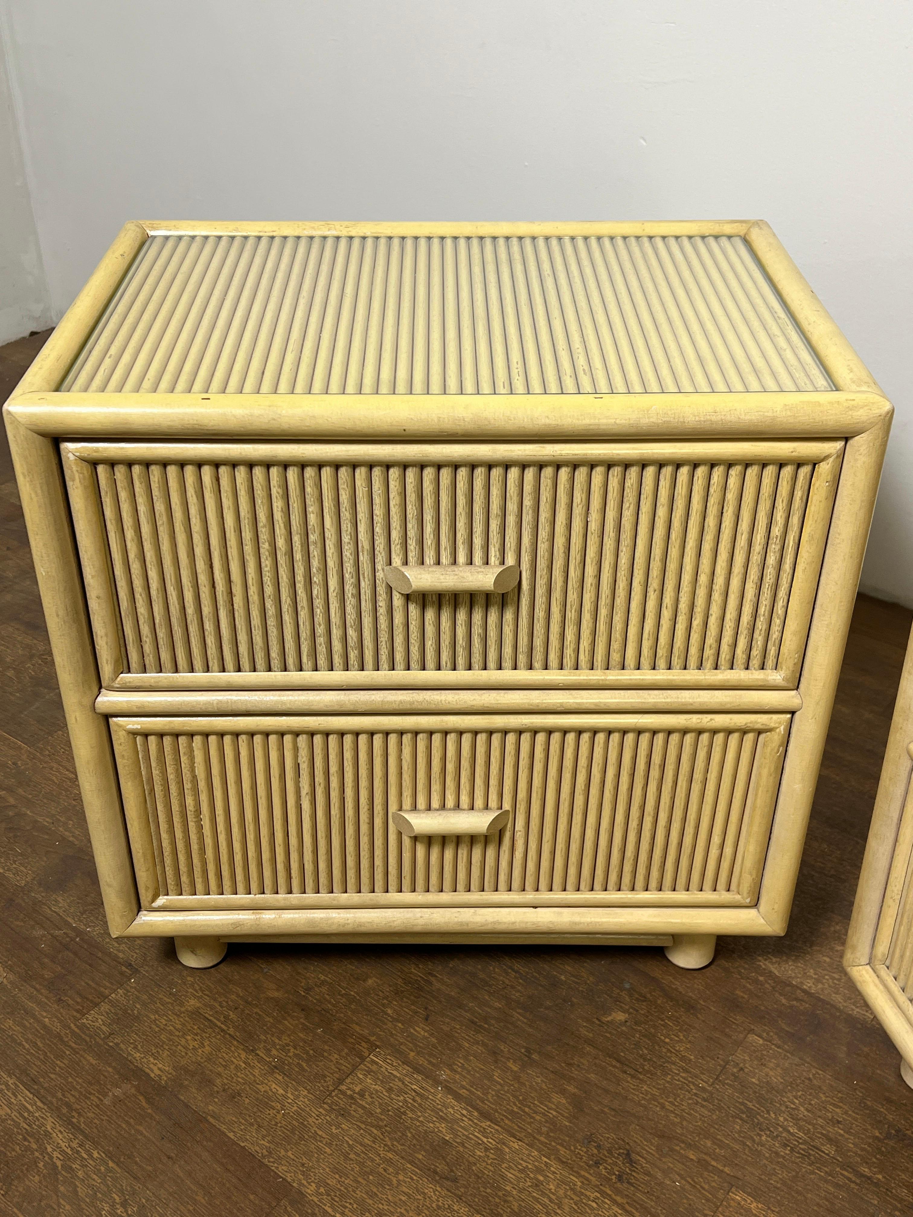 Taiwanese Pair of Pencil Reed Night Stands Circa 1970s For Sale