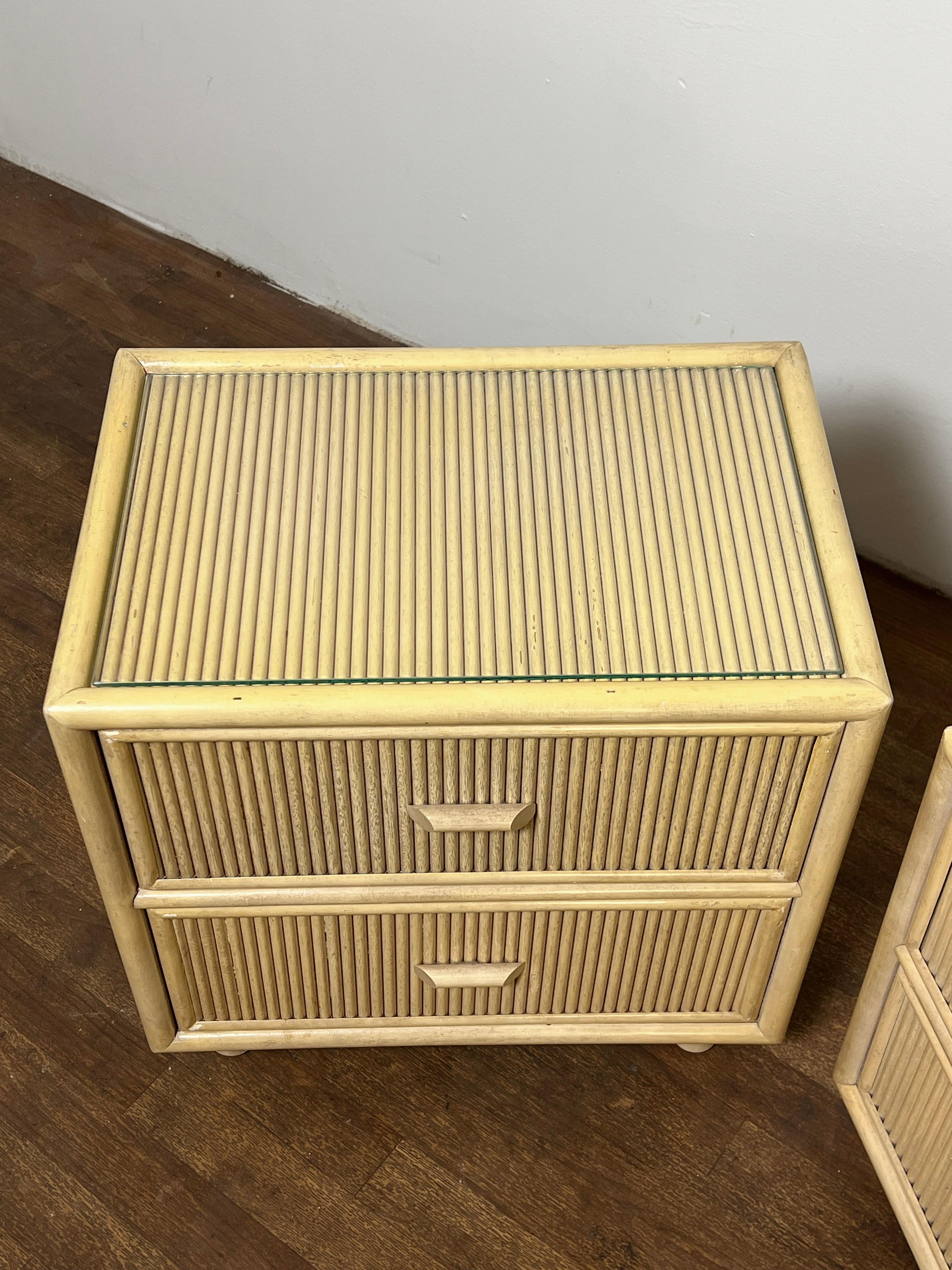 Late 20th Century Pair of Pencil Reed Night Stands Circa 1970s For Sale