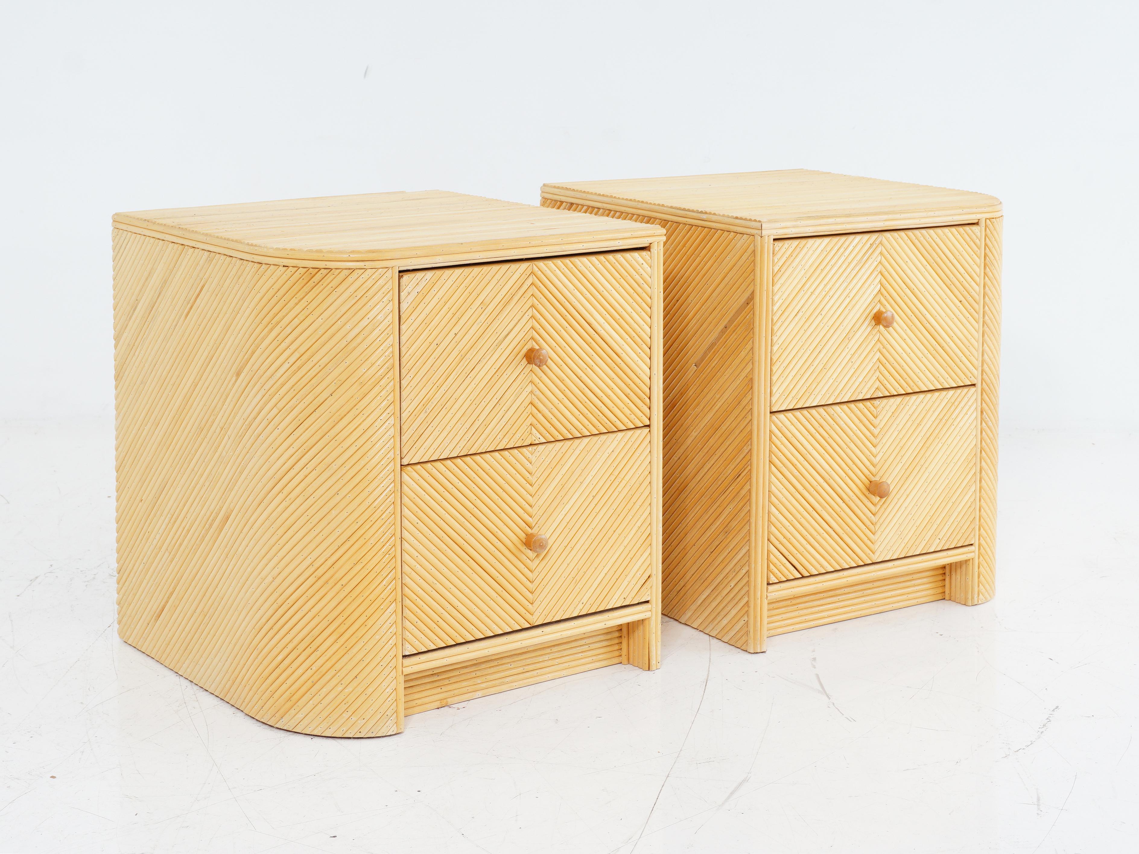 Pair of Pencil Reed Nightstands, 1970s In Excellent Condition In Philadelphia, PA