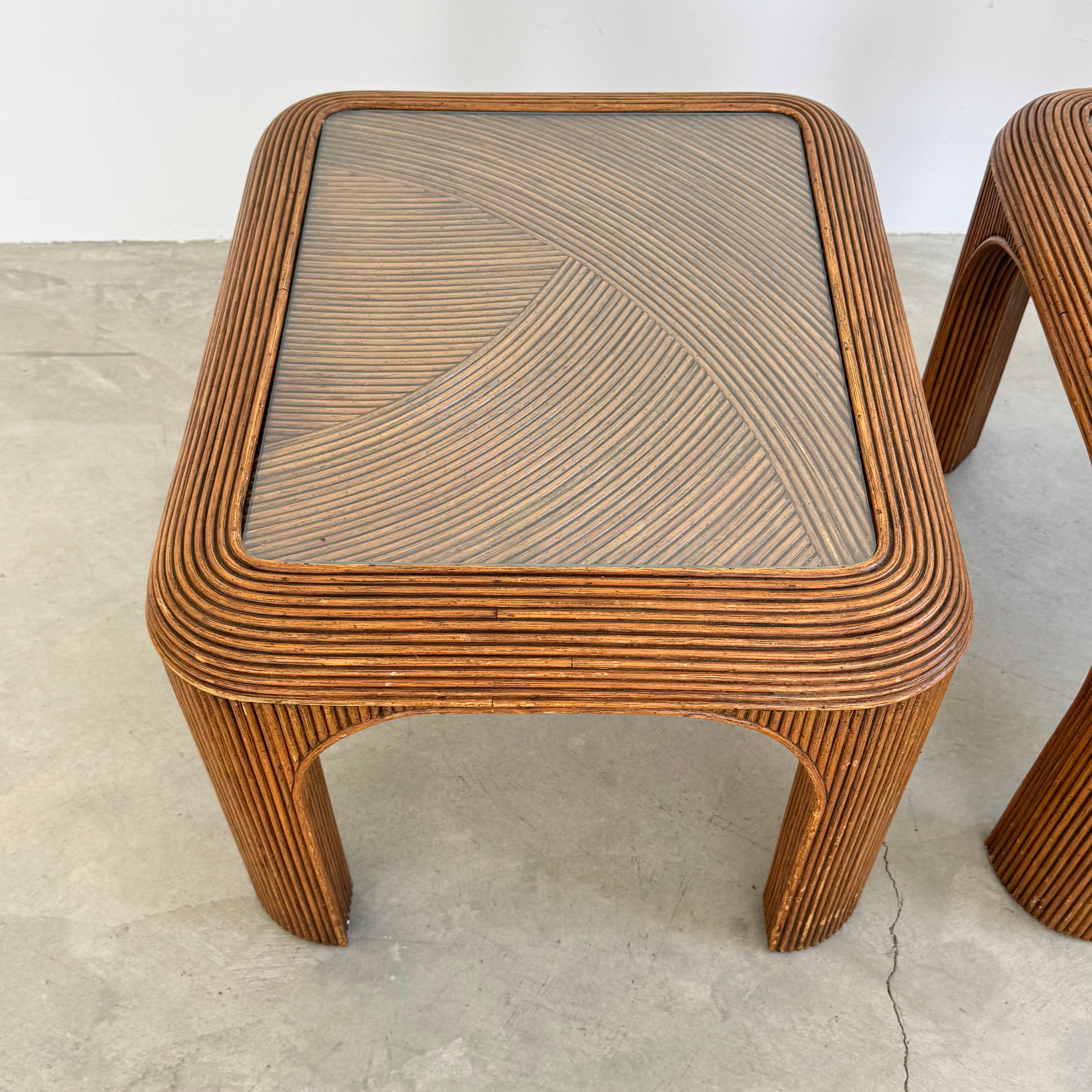 Mid-Century Modern Pair of Pencil Reed Side Tables, 1970s United States For Sale
