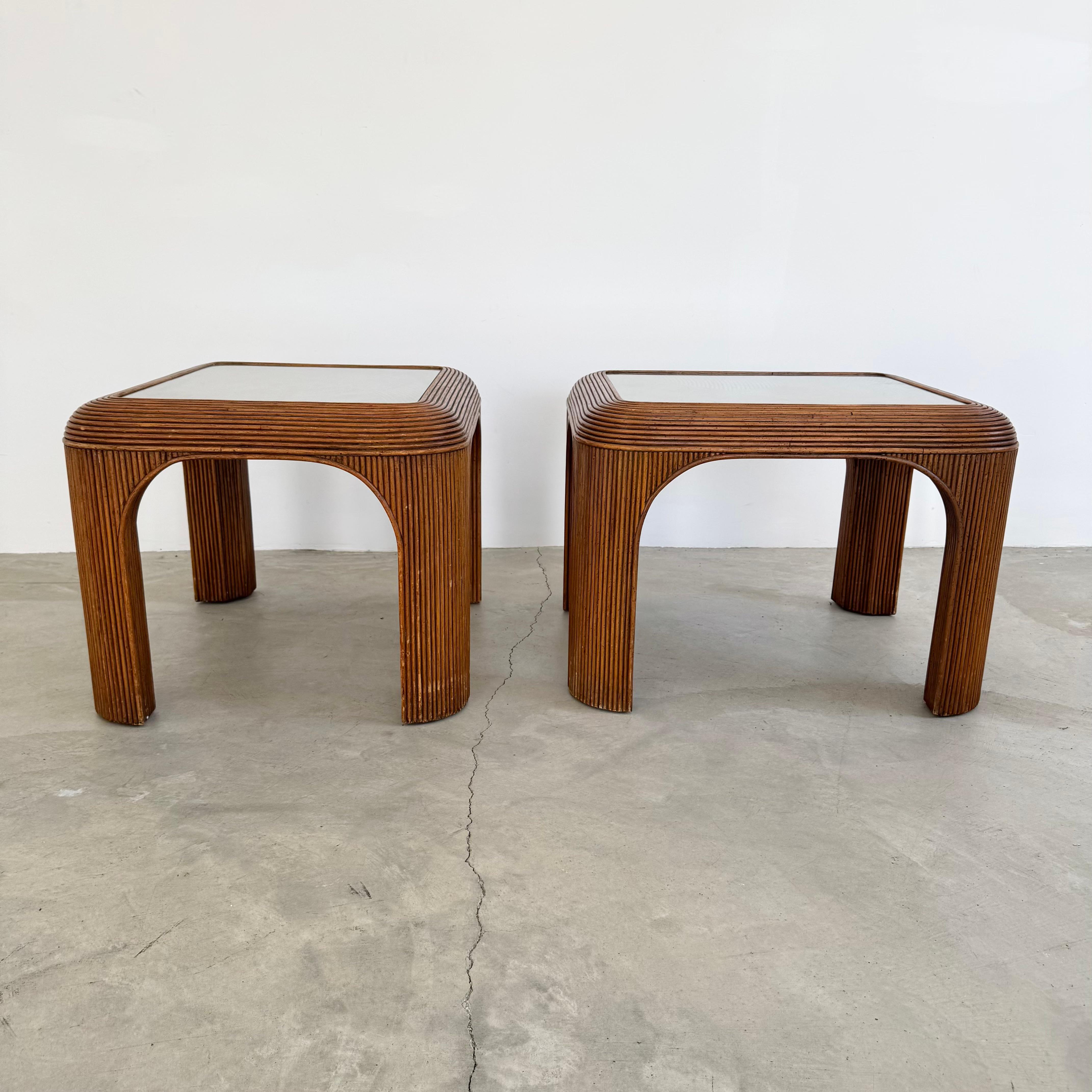 American Pair of Pencil Reed Side Tables, 1970s United States For Sale