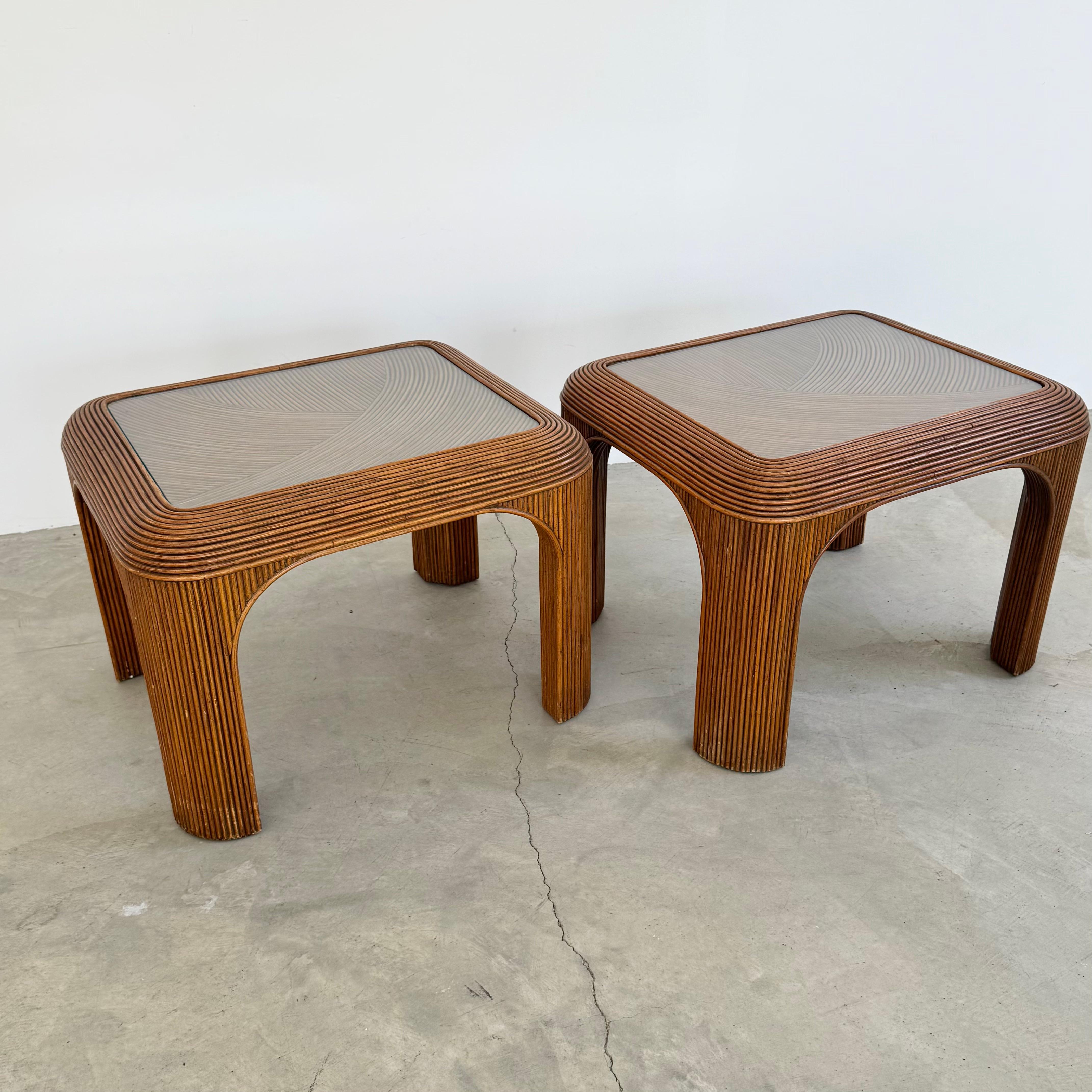 Late 20th Century Pair of Pencil Reed Side Tables, 1970s United States For Sale