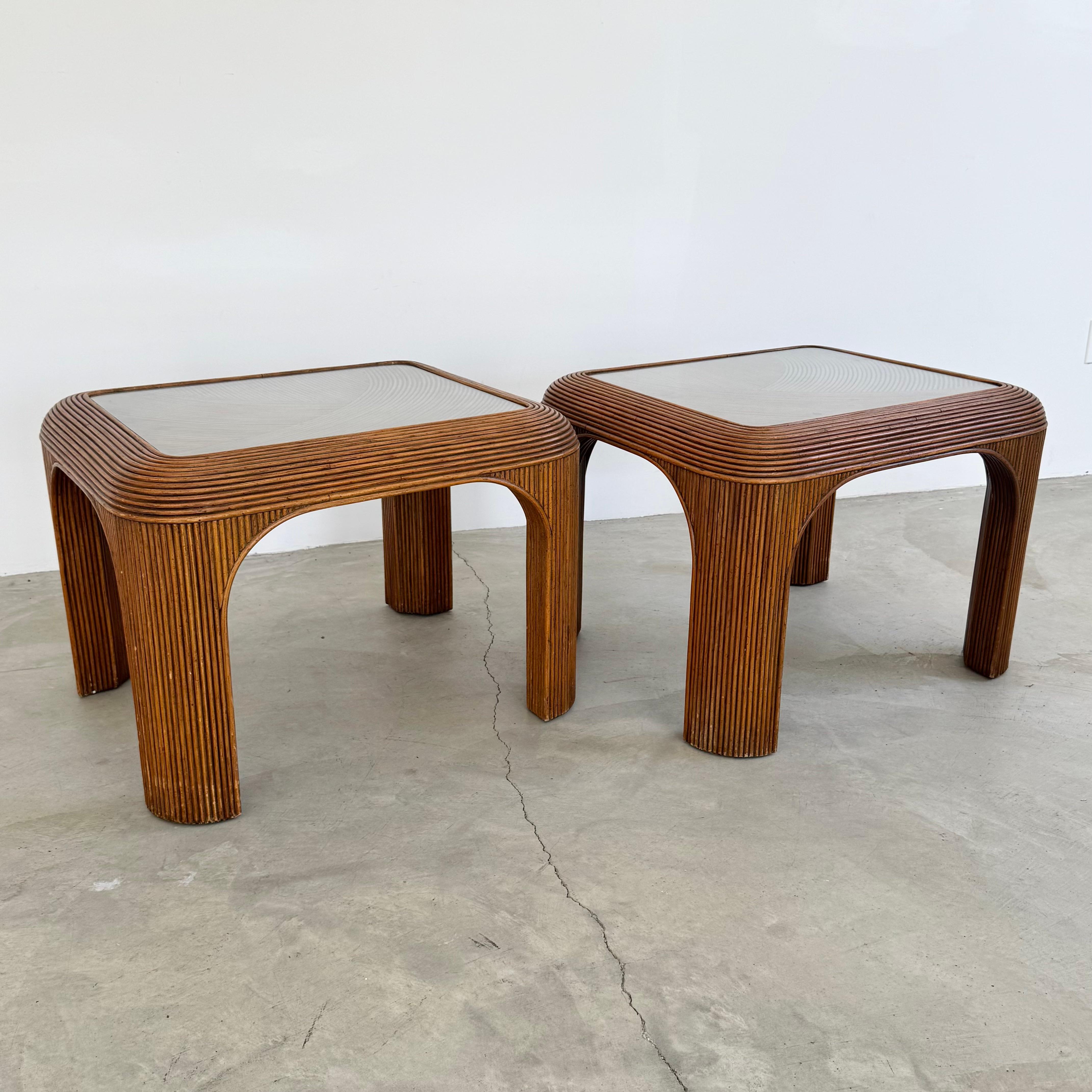 Bamboo Pair of Pencil Reed Side Tables, 1970s United States For Sale