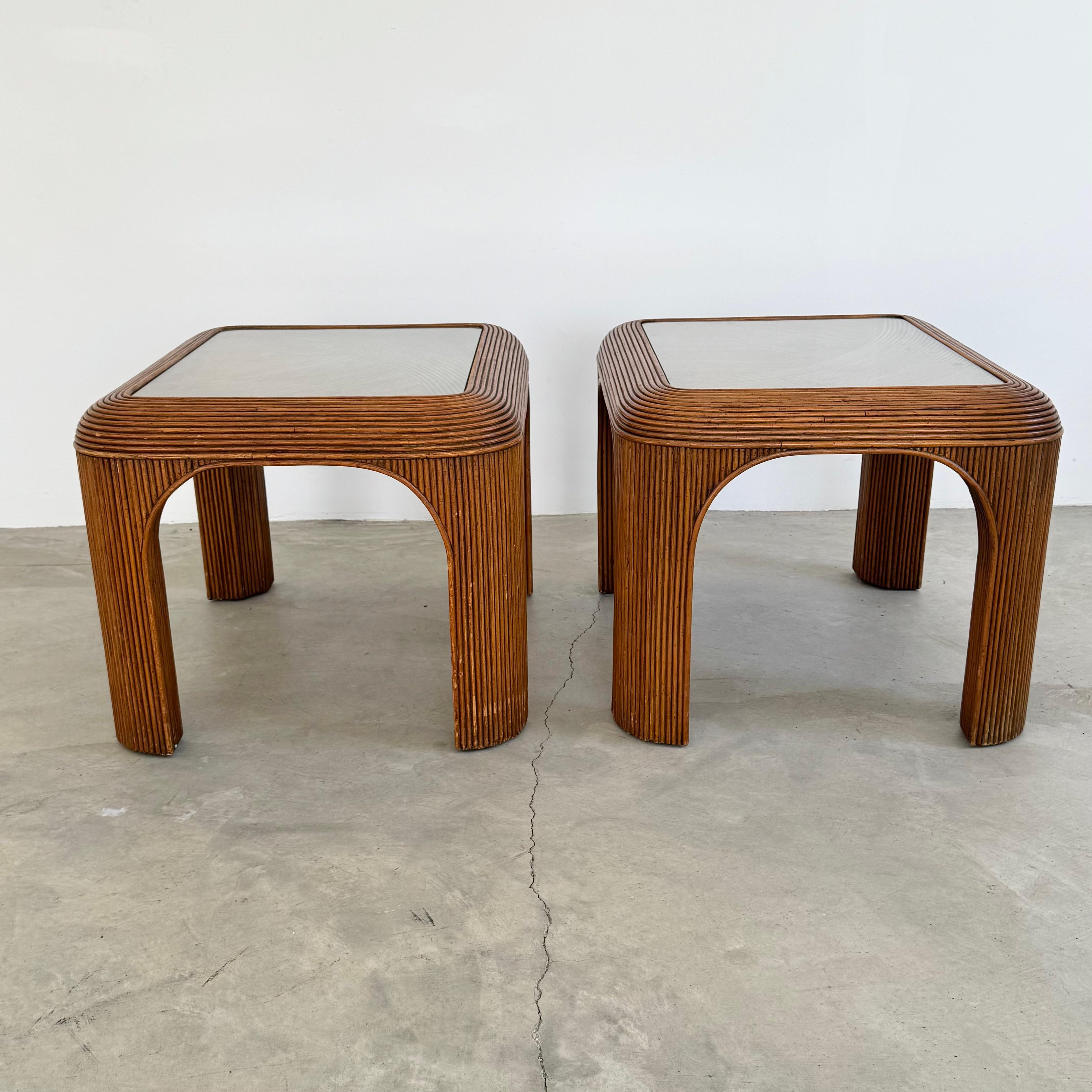 Pair of Pencil Reed Side Tables, 1970s United States For Sale 1