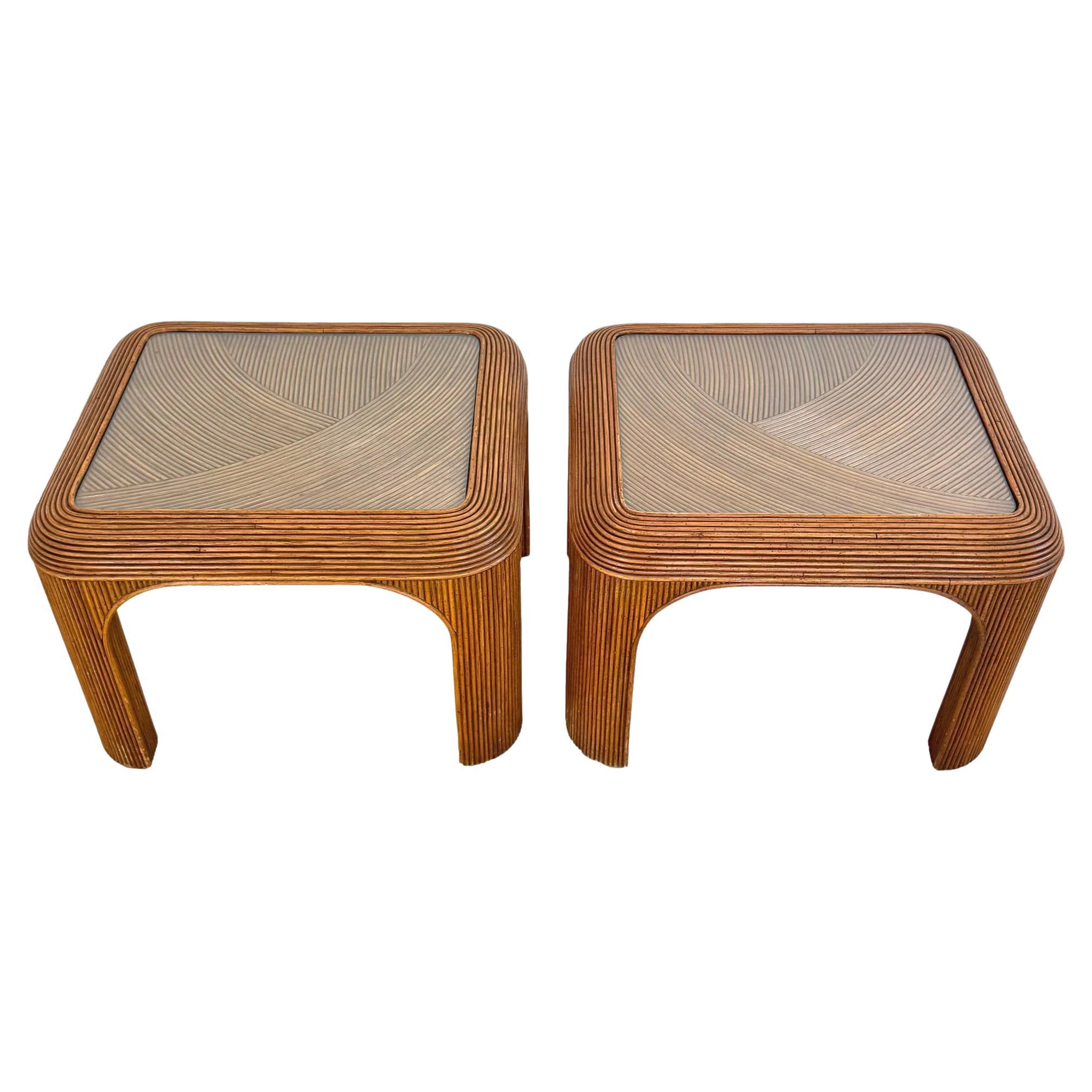 Pair of Pencil Reed Side Tables, 1970s United States For Sale