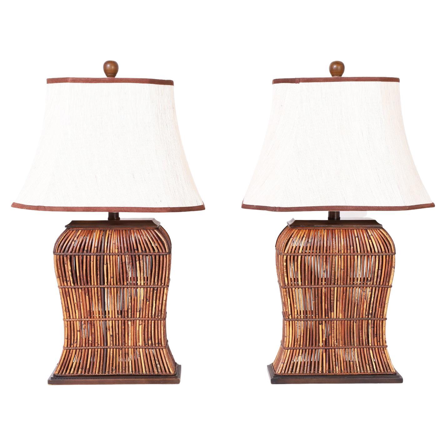 Pair of Pencil Reed Table Lamps at 1stDibs