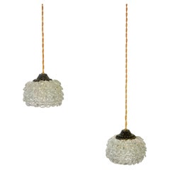Pair of Pendant / Hand Lamps in Pearly Glass Petals from, France