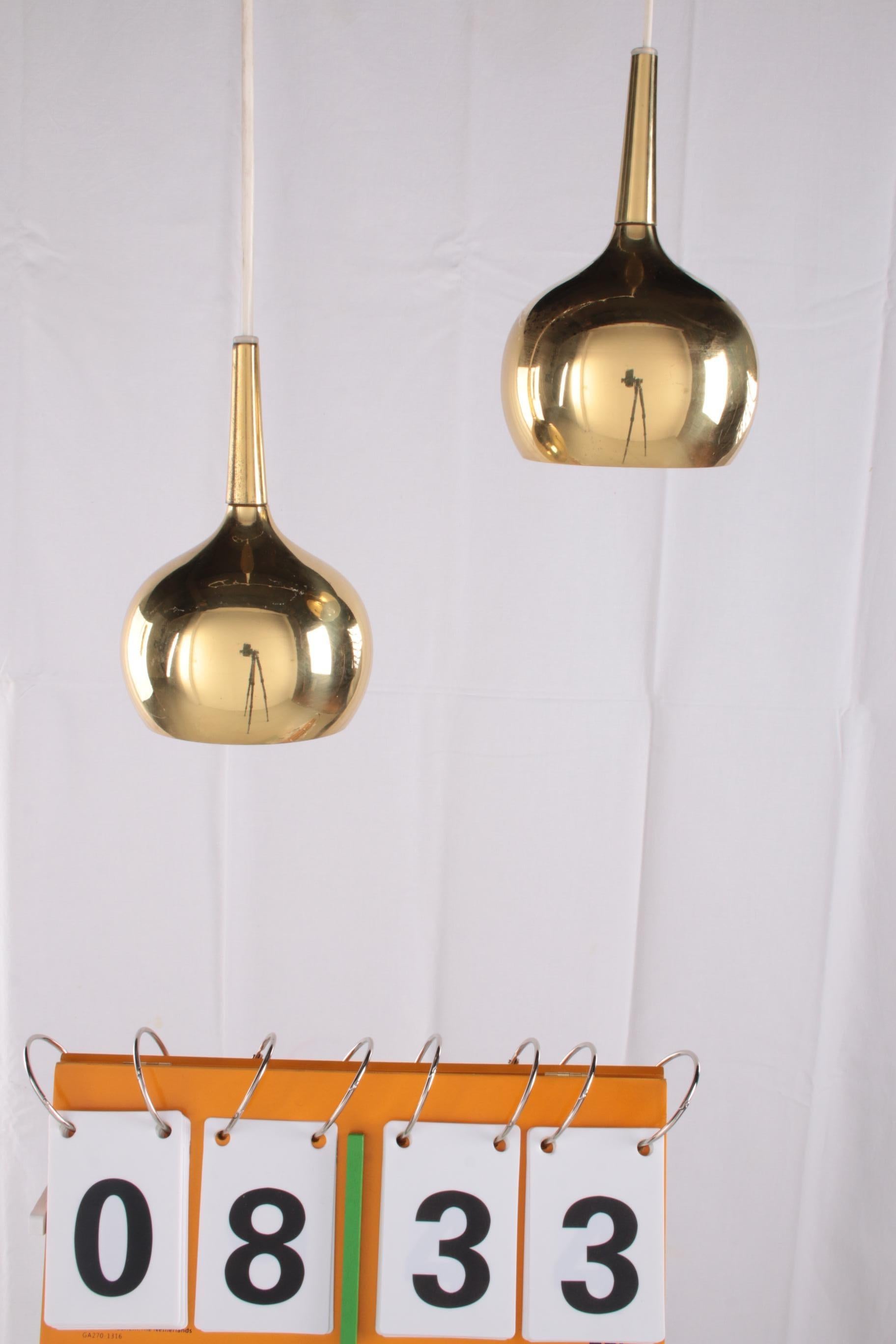 Gold Plate Pair of Pendant Lamps by Hans-agne Jakobsson for Markaryd AB, 60s For Sale