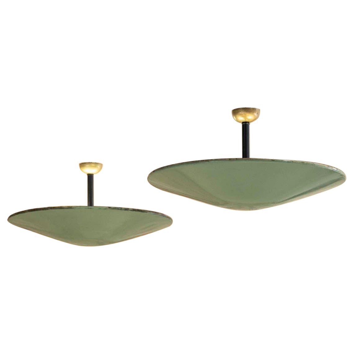 Mid-Century Modern Green & Gold Pendant Lamps, Italy, 1950s