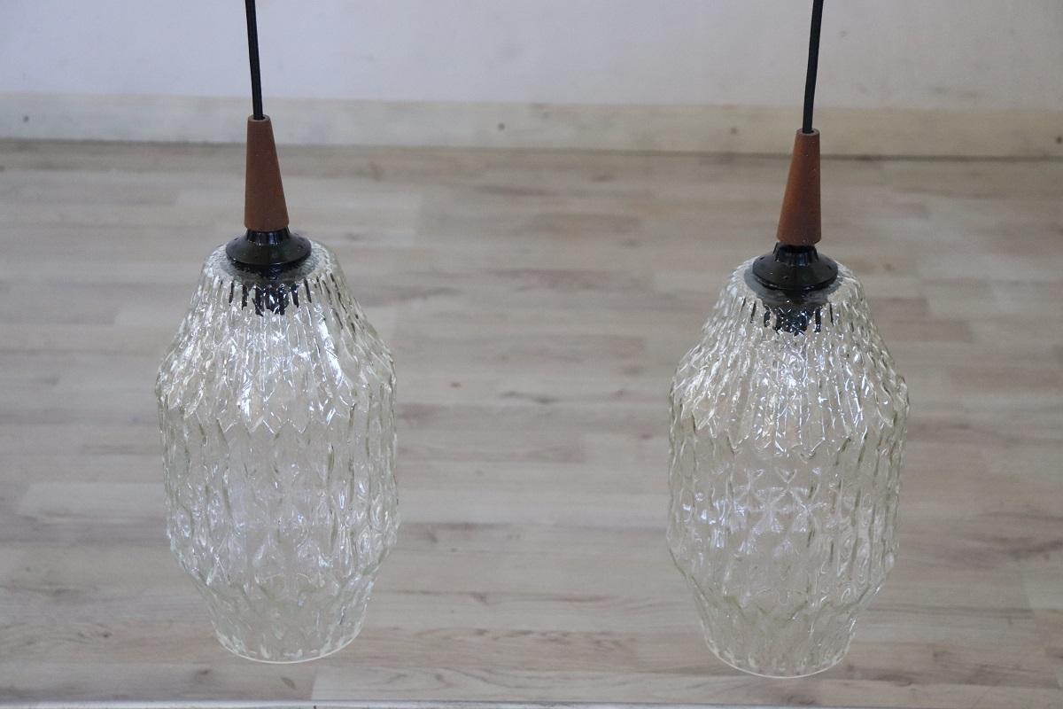 Pair of Pendant Lamps in Murano Glass, Italy 1960s en Excelente estado para la venta en Casale Monferrato, IT