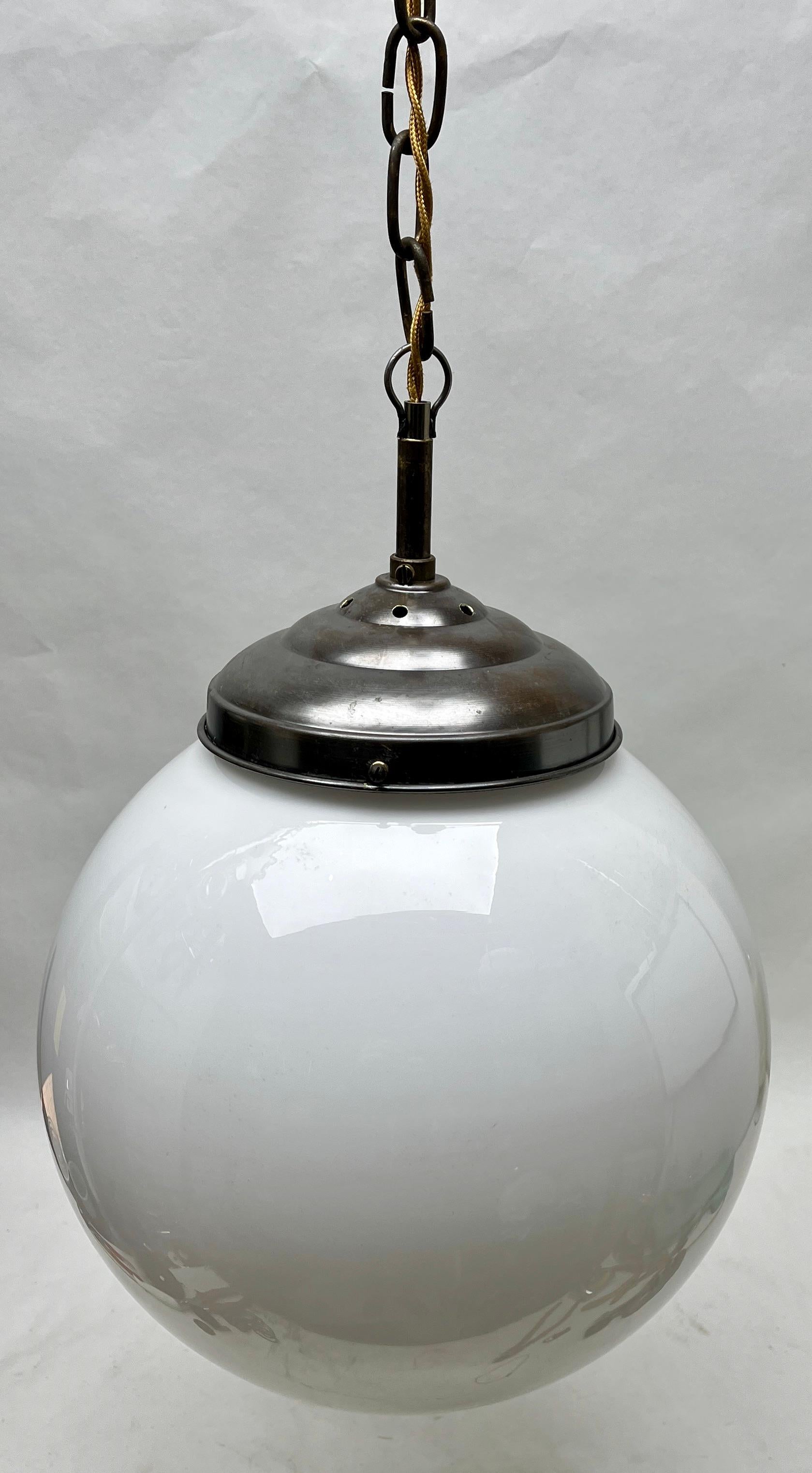 Pair of Pendant Lamps with Large Opaline Shade, 1930s, Netherlands 3