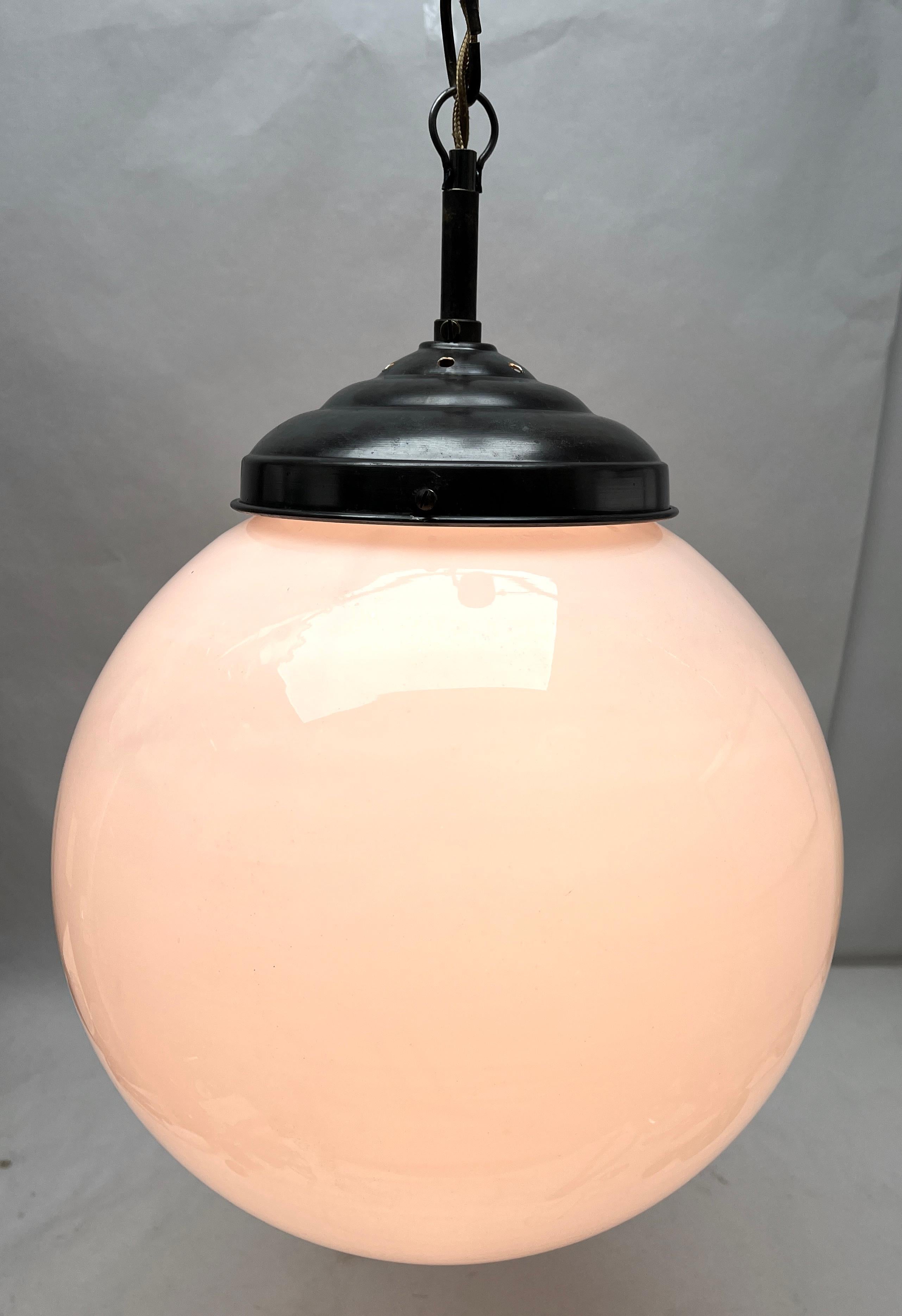 Pair of Pendant Lamps with Large Opaline Shade, 1930s, Netherlands 5