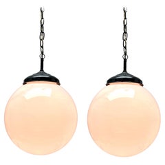 Pair of Pendant Lamps with Large Opaline Shade, 1930s, Netherlands