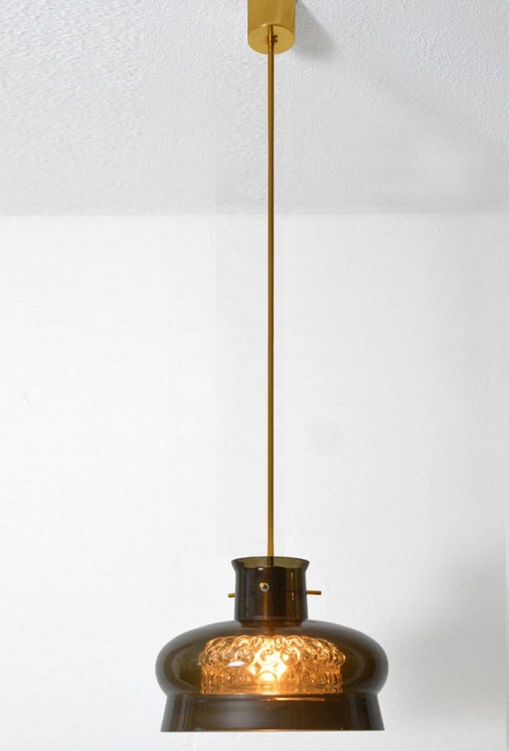 Pair of Pendant Light by Carl Fagerlund for Orrefors in Brown and Bubble Glass For Sale 2
