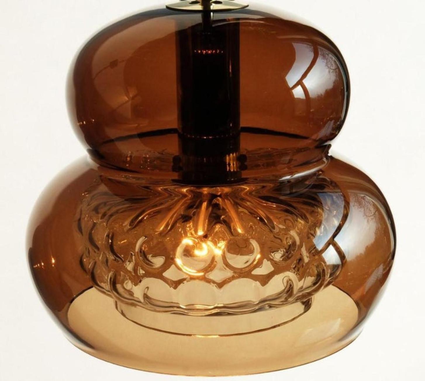Pair of Pendant Light by Carl Fagerlund for Orrefors in Brown and Bubble Glass For Sale 3
