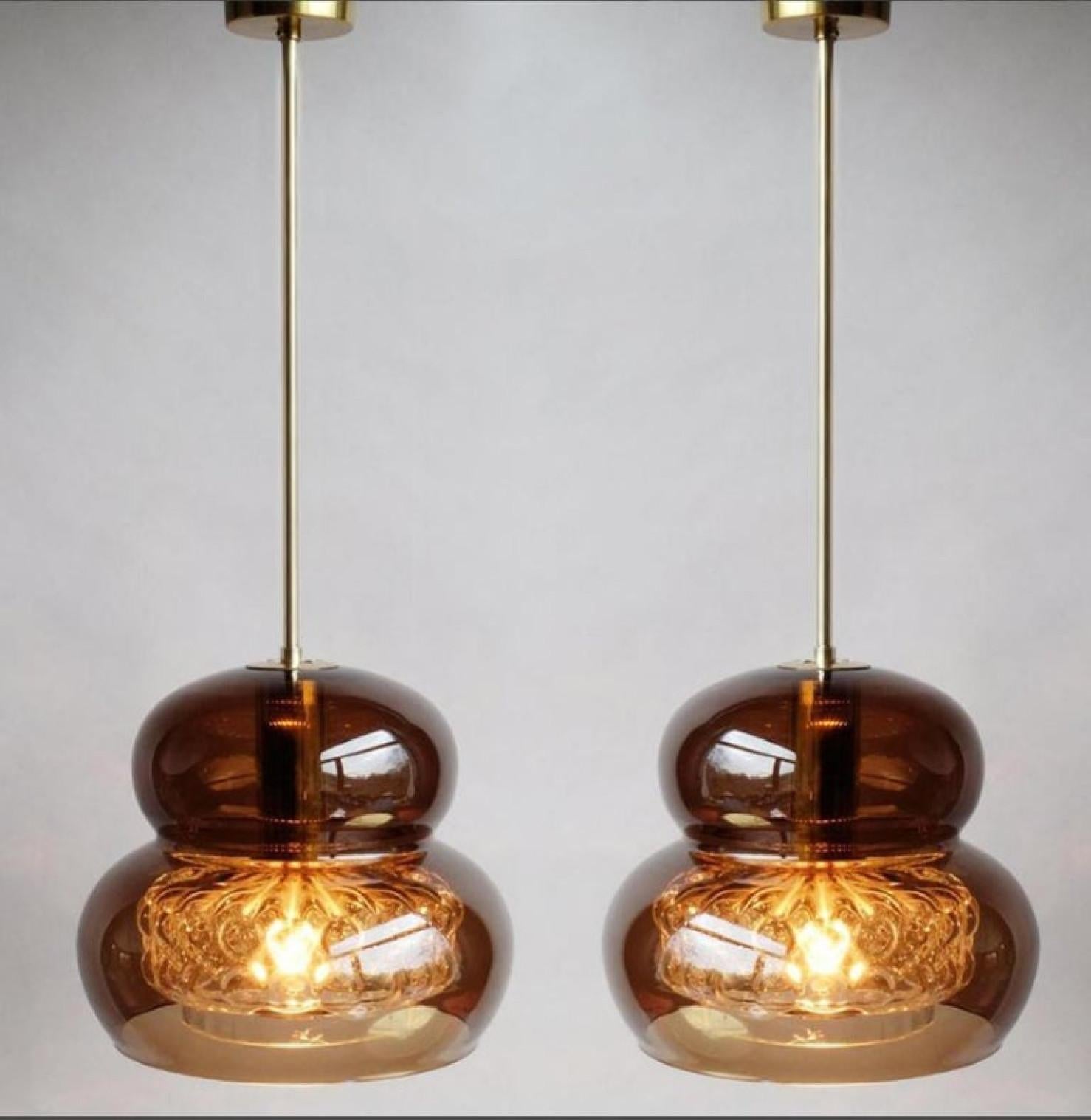 Pair of Pendant Light by Carl Fagerlund for Orrefors in Brown and Bubble Glass For Sale 4