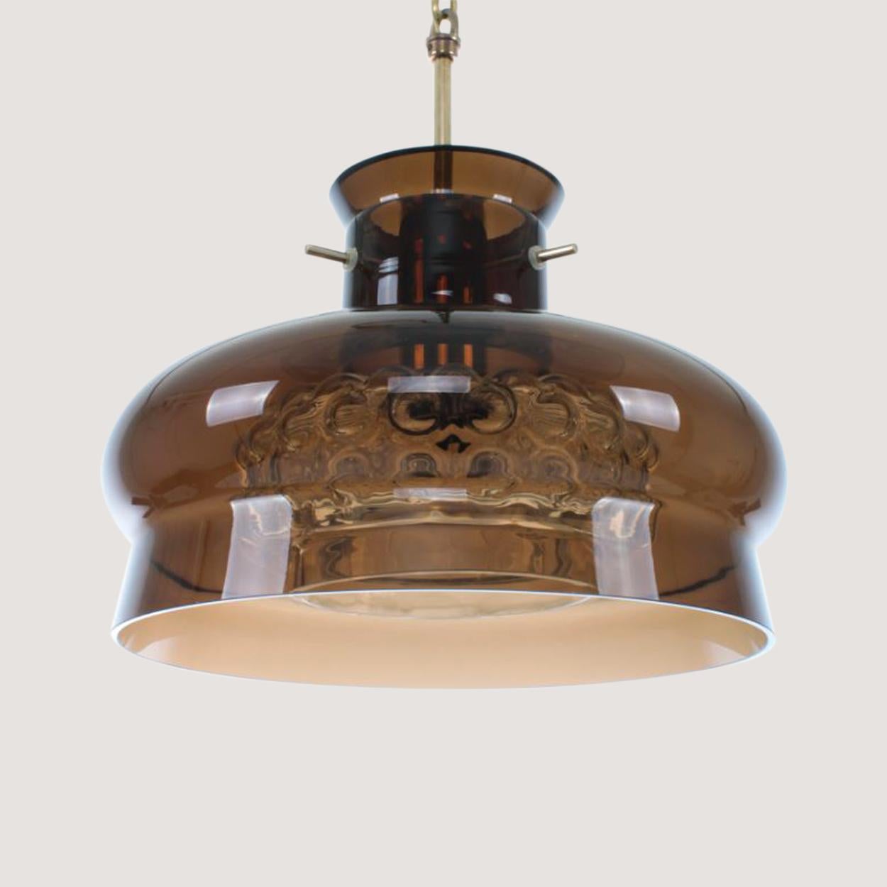 Swedish Pair of Pendant Light by Carl Fagerlund for Orrefors in Brown and Bubble Glass