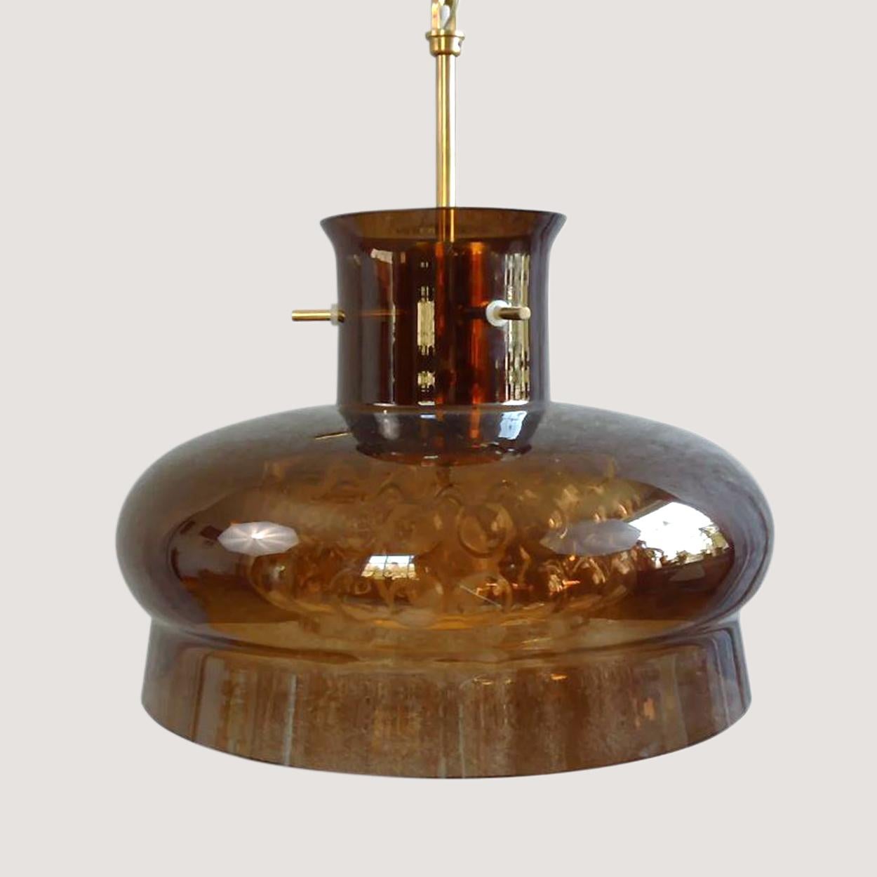 Pair of Pendant Light by Carl Fagerlund for Orrefors in Brown and Bubble Glass In Good Condition In Rijssen, NL
