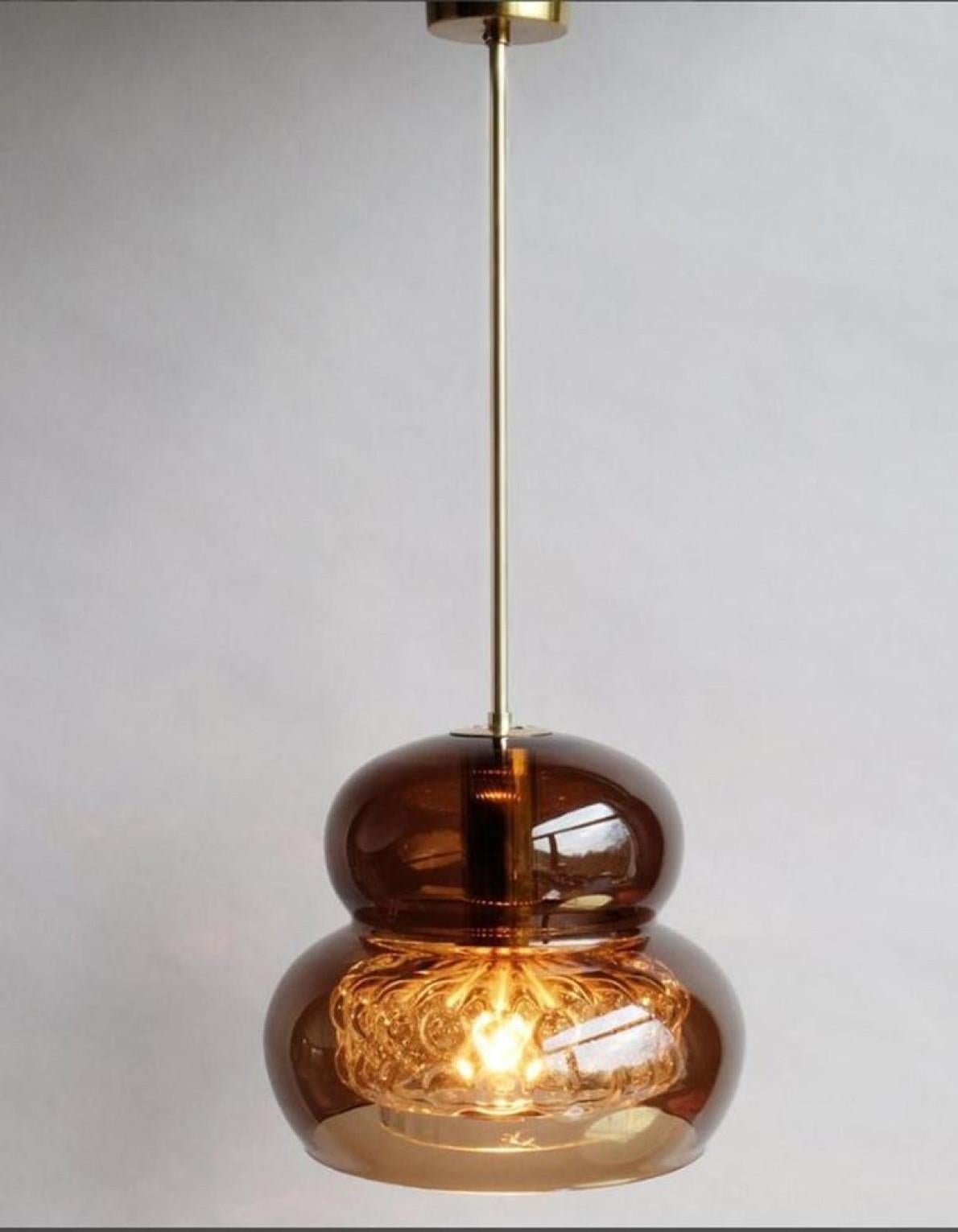 Other Pair of Pendant Light by Carl Fagerlund for Orrefors in Brown and Bubble Glass For Sale