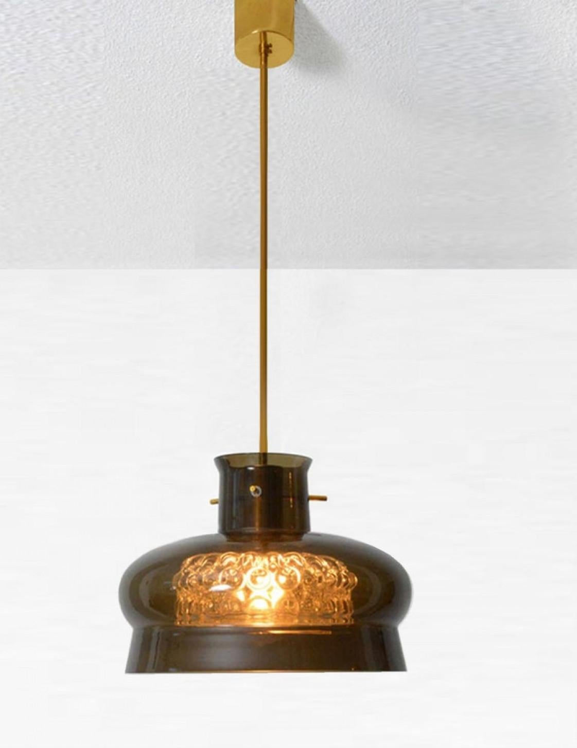Pair of Pendant Light by Carl Fagerlund for Orrefors in Brown and Bubble Glass For Sale 1