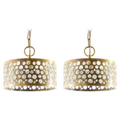 Pair of Pendant Lights, Patinated Aged Brass Glass, Rupert Nikoll, 1960s