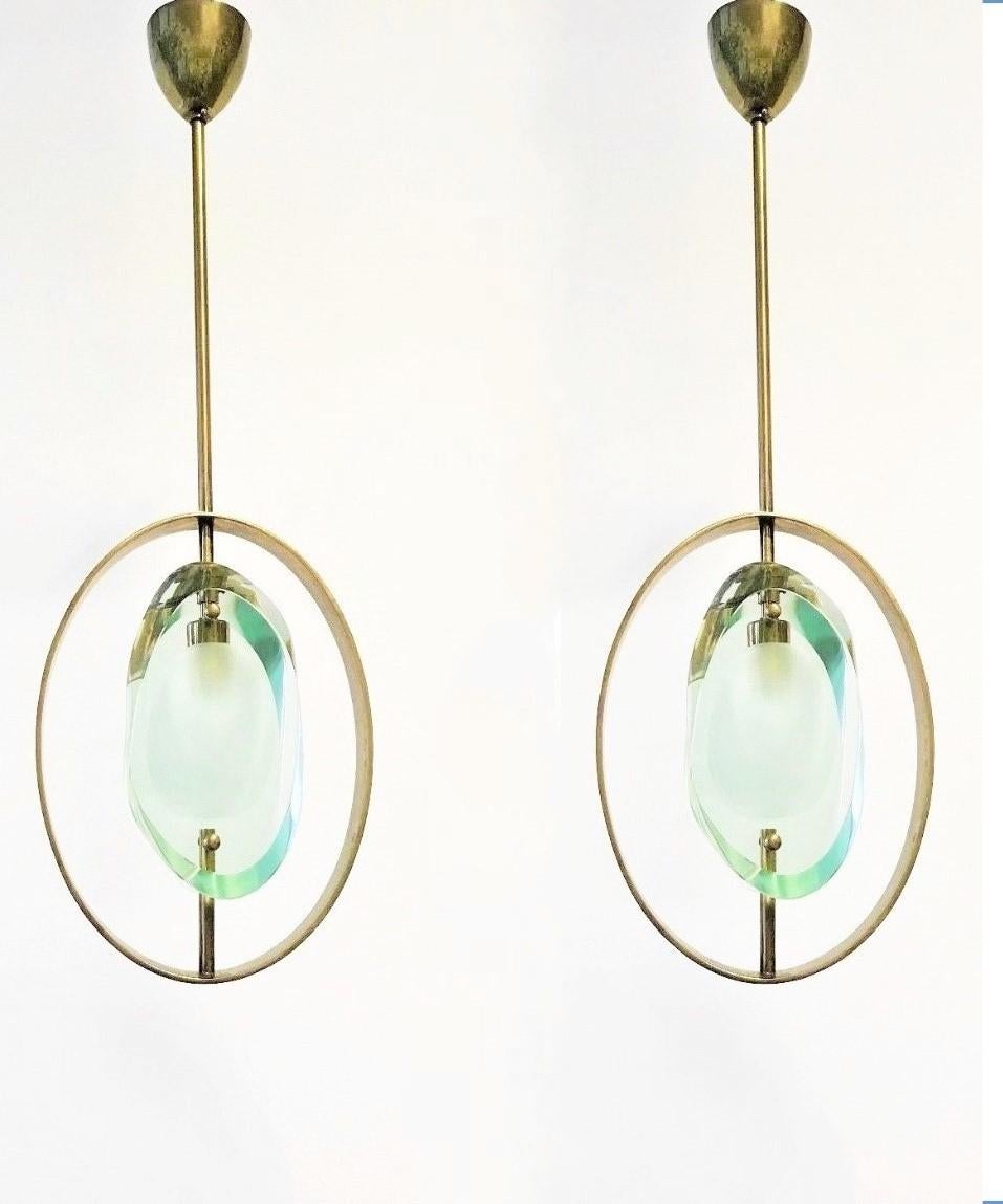 Pair Fontana Arte Pendants - 3 For Sale on 1stDibs