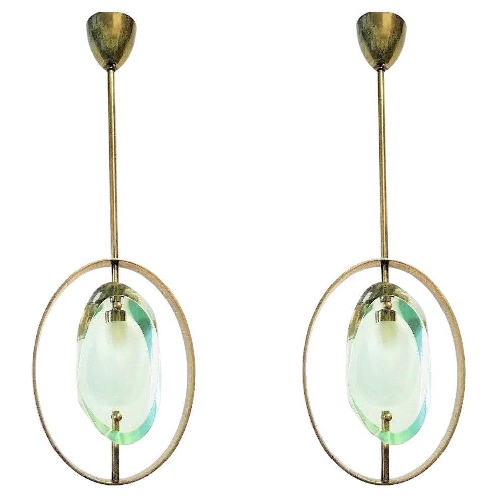 Pair of Pendants by Max Ingrand for Fontana Arte Model 1933, Italy, 1961 For Sale