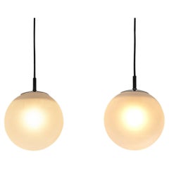 Pair of Pendants by Raak Amsterdam in Frosted Glass and Chrome