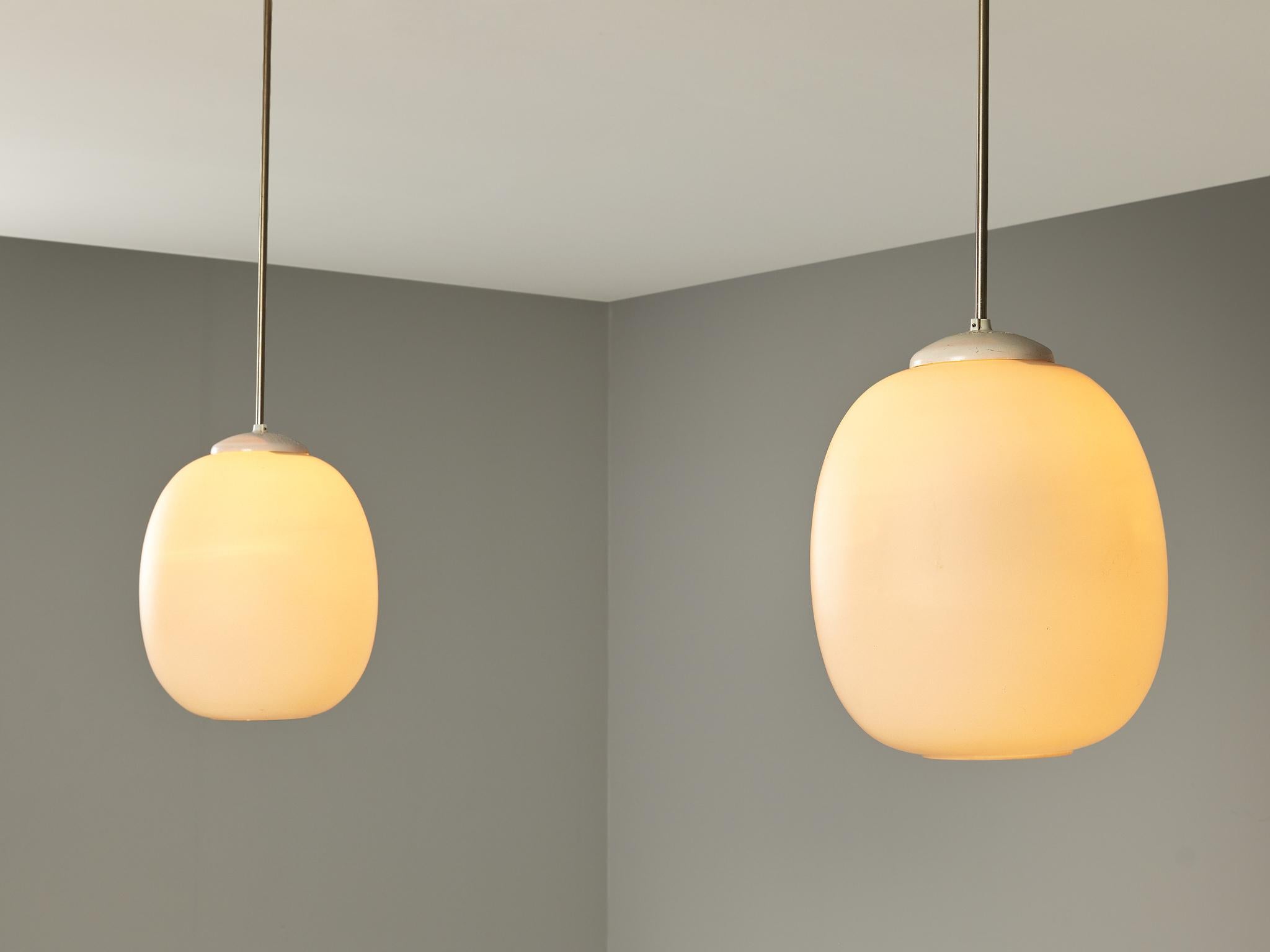 Mid-Century Modern Pair of Pendants with Opaline Glass Sphere 