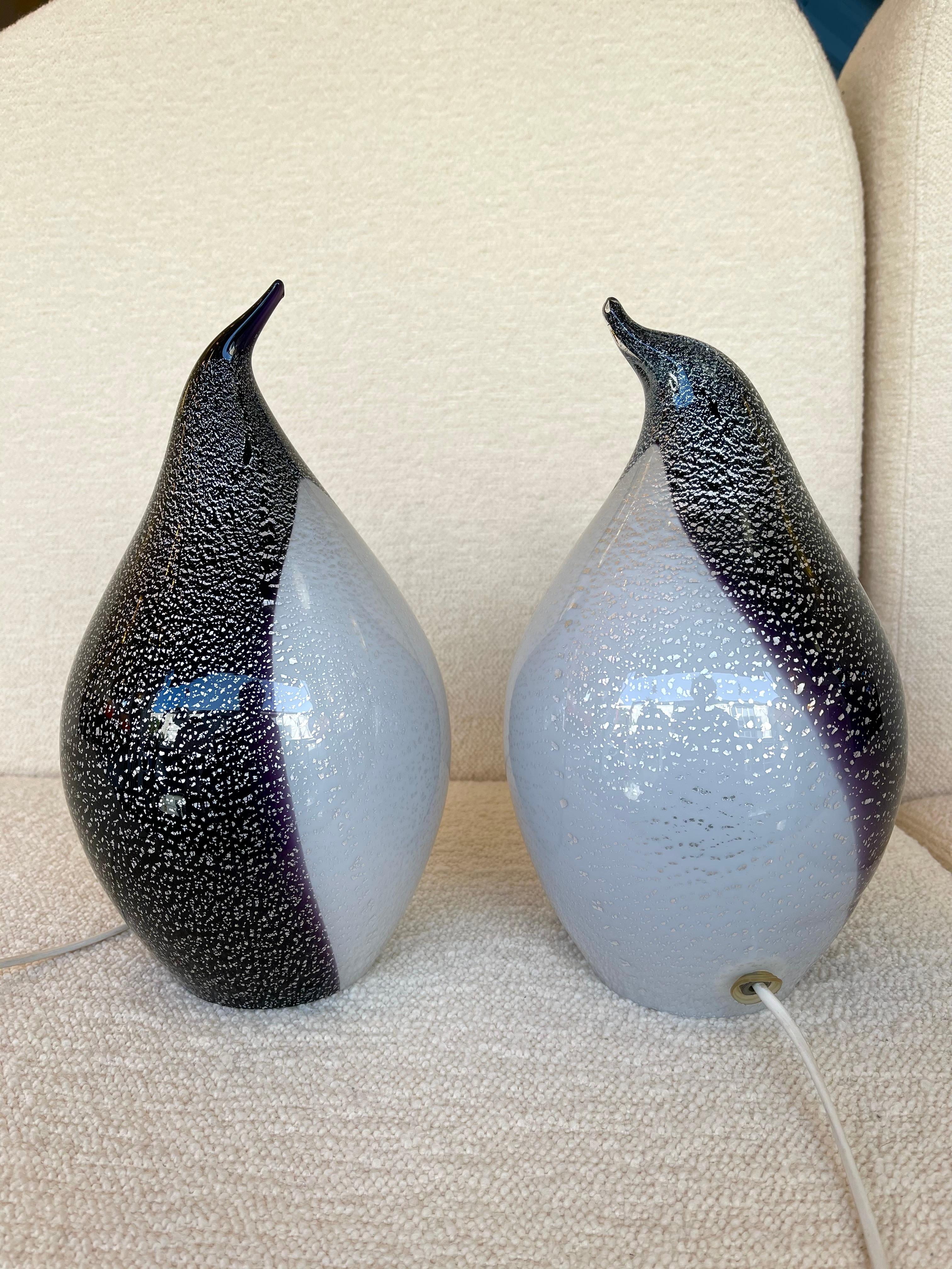 Pair of Penguin Murano Glass Lamps, Italy, 1980s For Sale 7