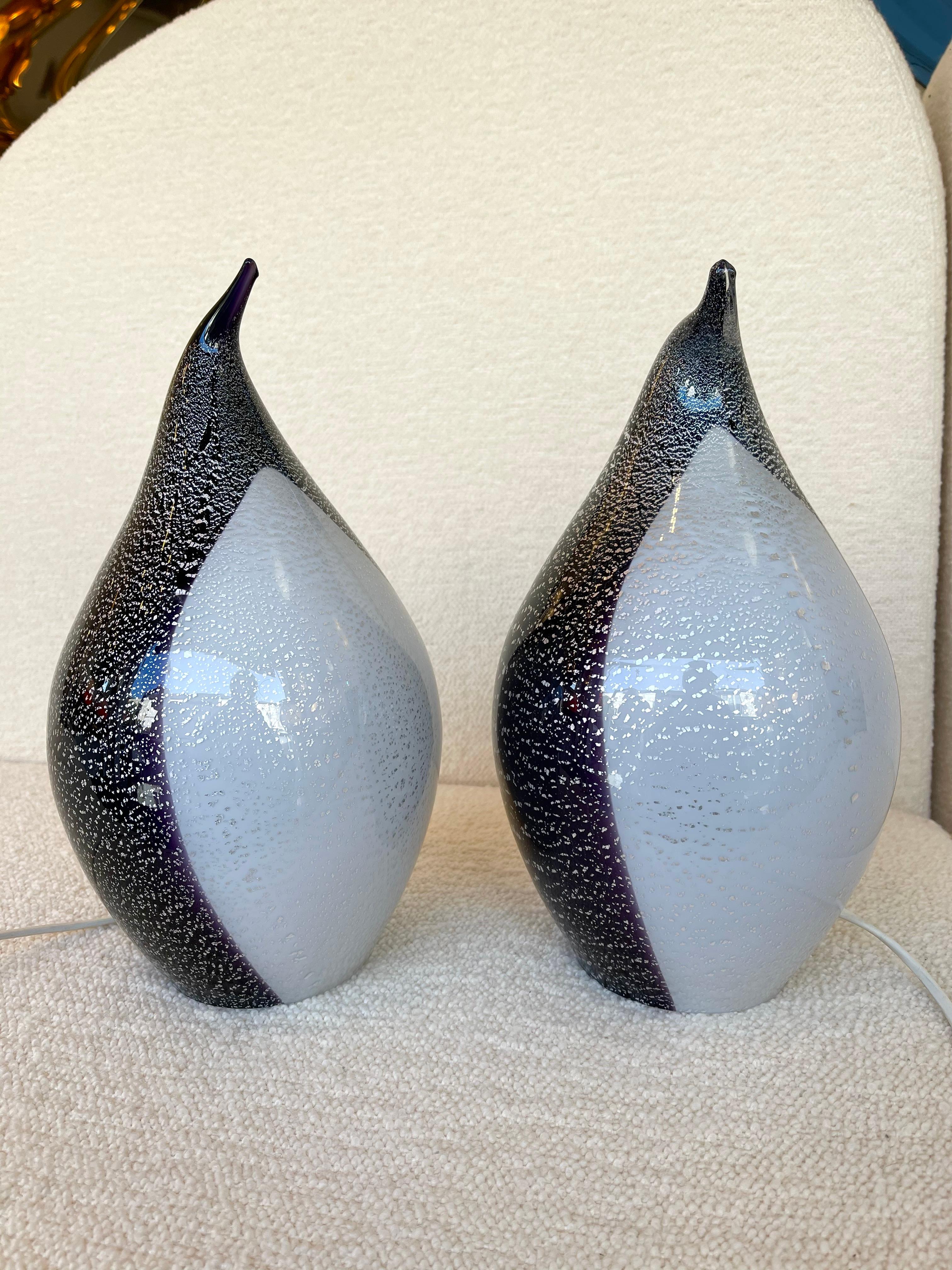 Pair of Penguin Murano Glass Lamps, Italy, 1980s For Sale 3