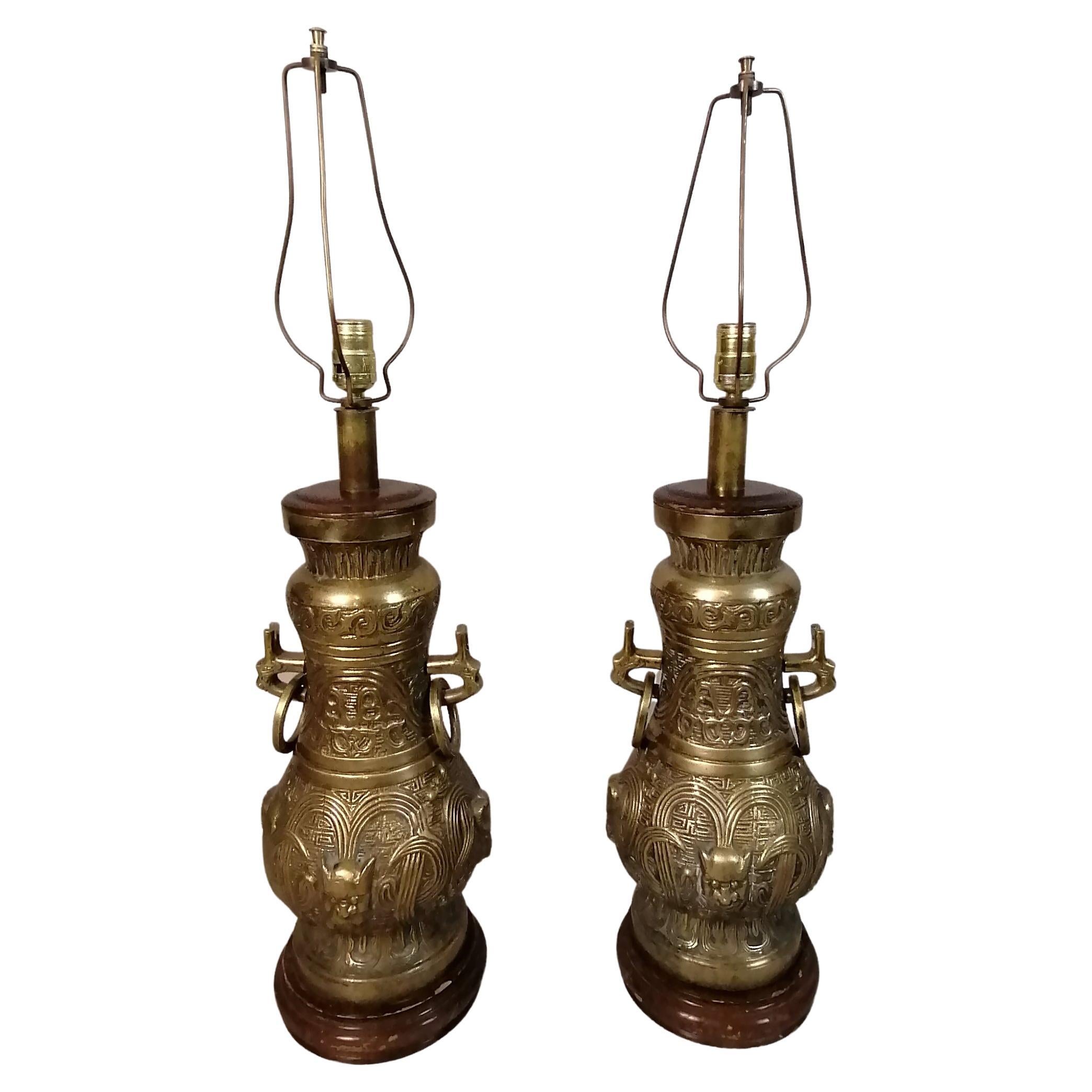 Pair of Pepe Mendoza Chinoise Bronze Table Lamps