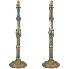 Pair of Pepe Mendoza Faux Bamboo Table Lamps in Bronze
