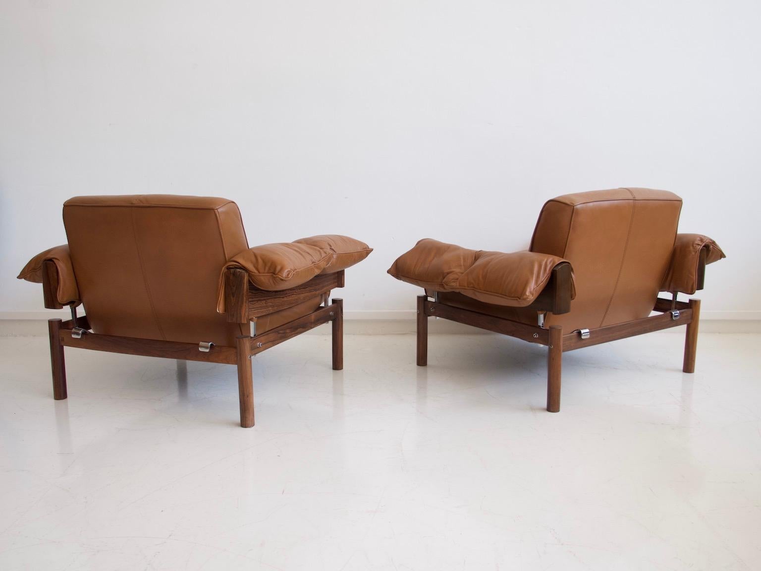 Mid-Century Modern Pair of Percival Lafer Brown Leather Armchairs