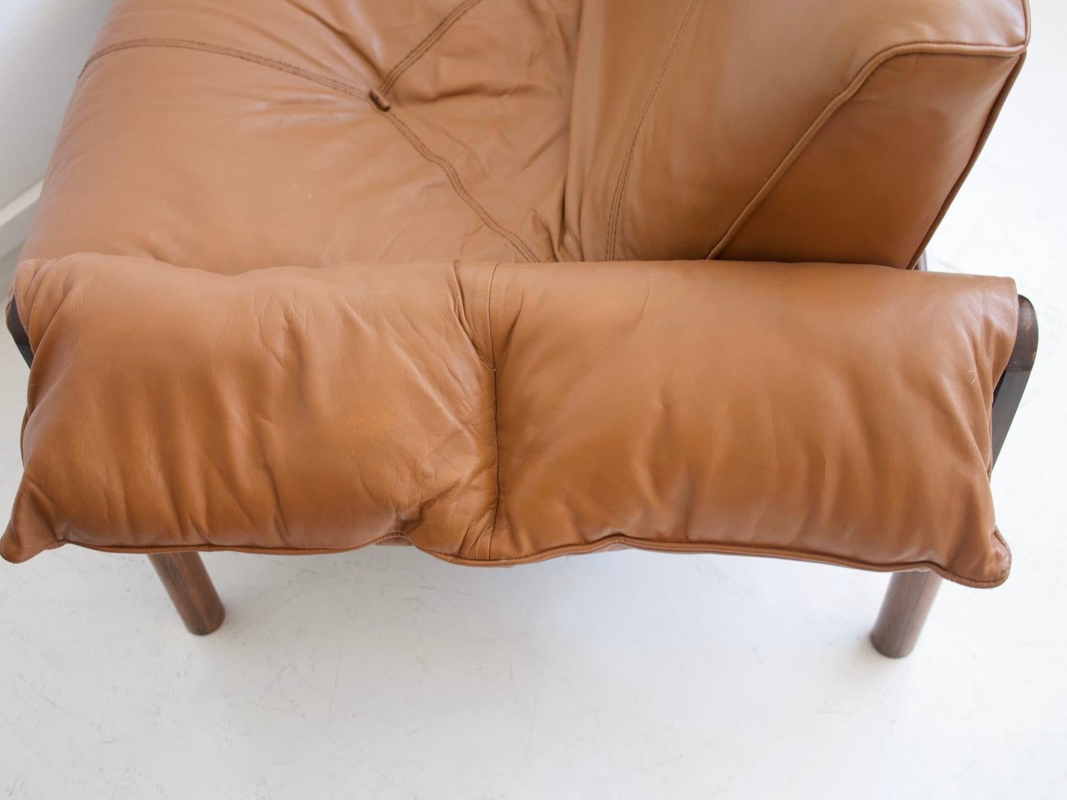 Metal Pair of Percival Lafer Brown Leather Armchairs