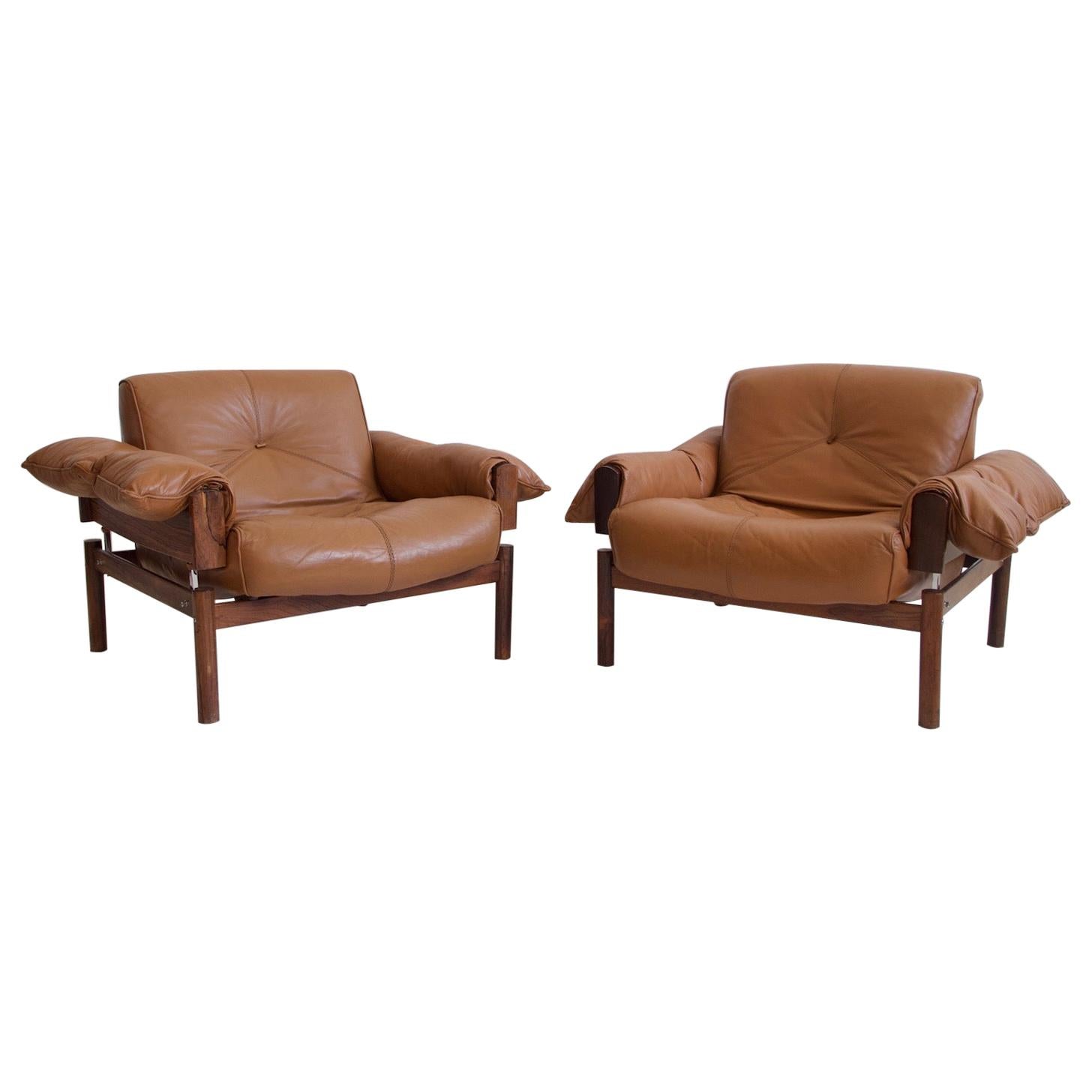 Pair of Percival Lafer Brown Leather Armchairs