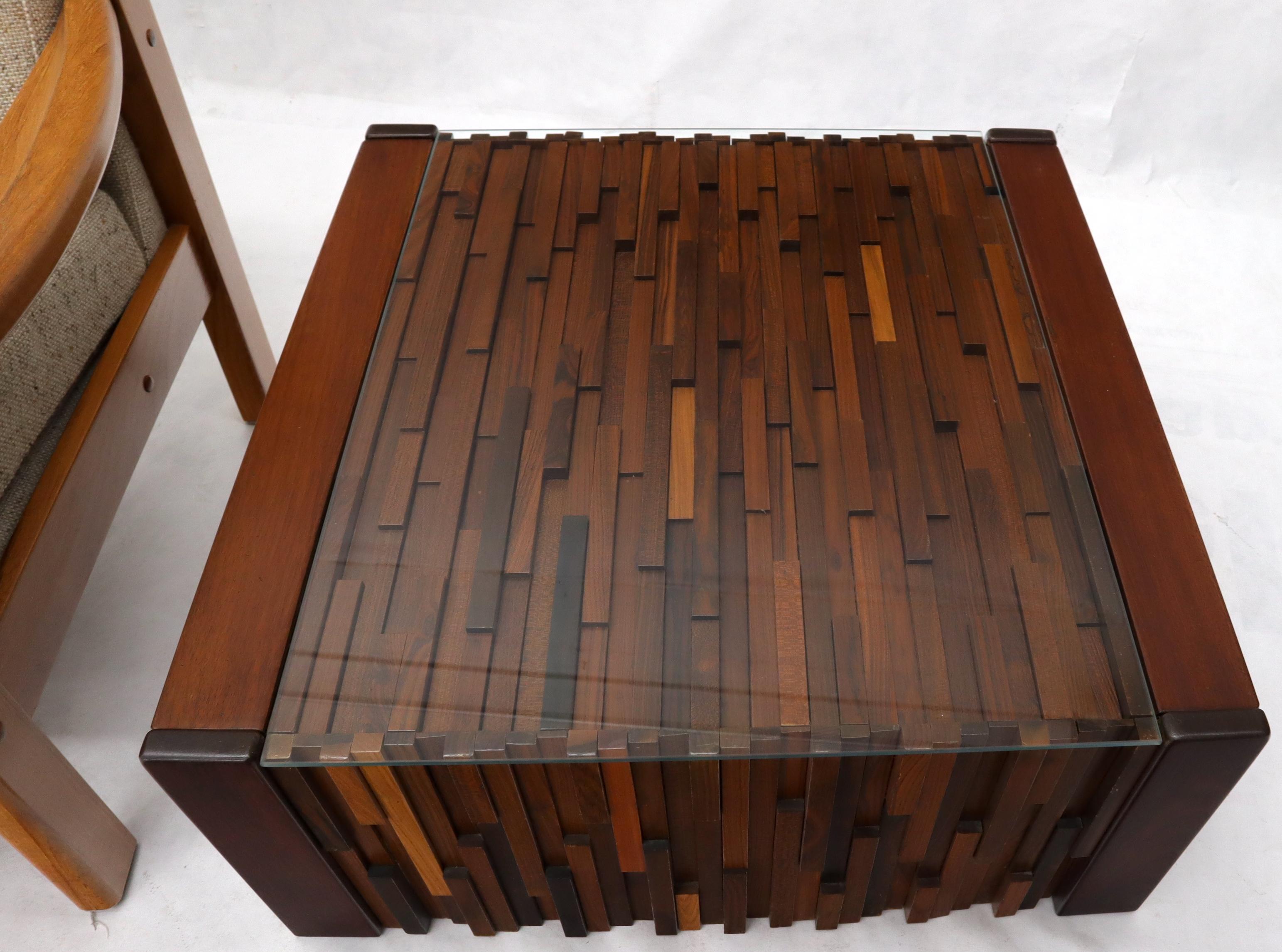 Pair of Percival Lafer Coffee Table Brazilian Rosewood Exotic Wood Mosaic In Good Condition For Sale In Rockaway, NJ