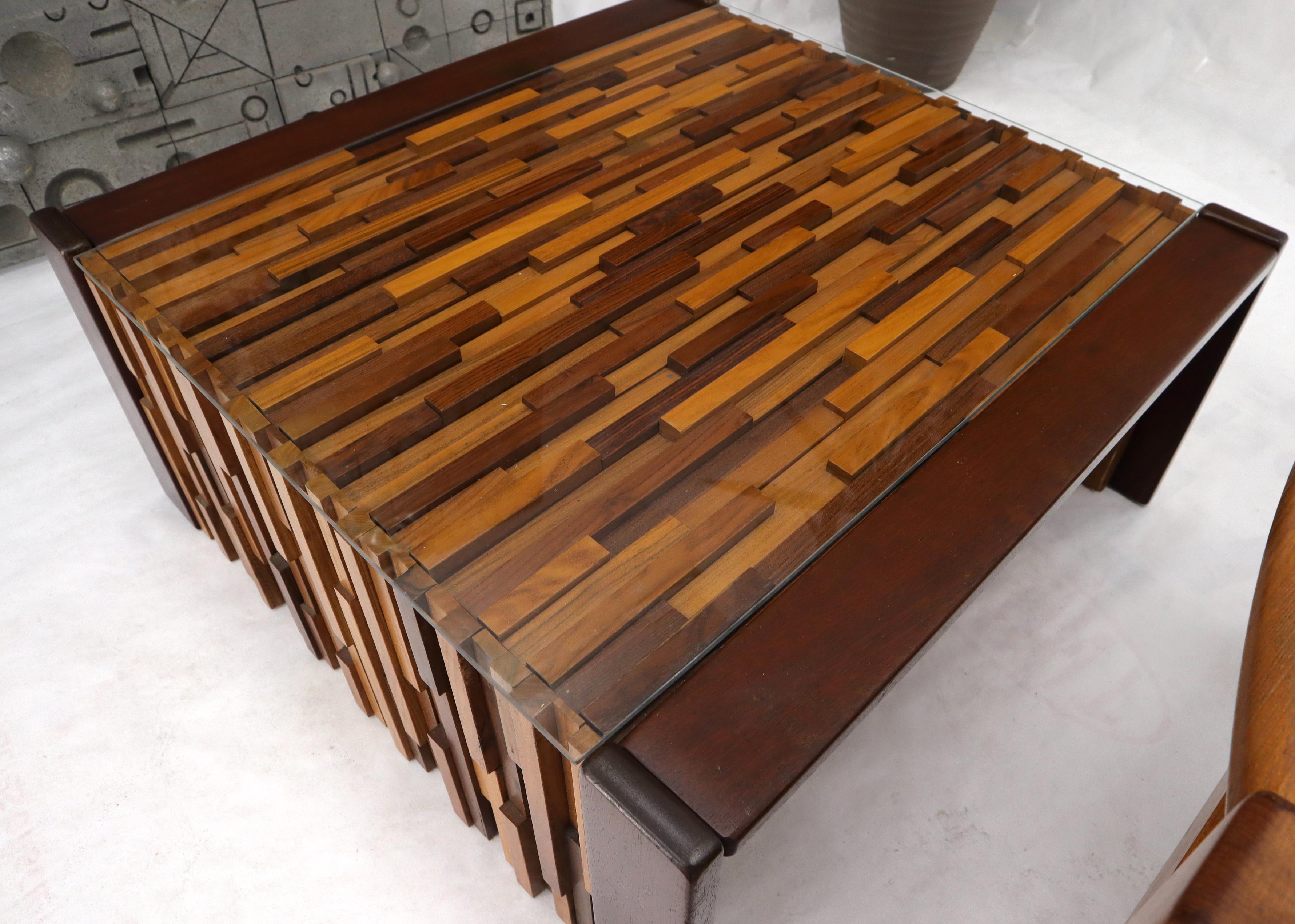 Hardwood Pair of Percival Lafer Coffee Table Brazilian Rosewood Exotic Wood Mosaic For Sale
