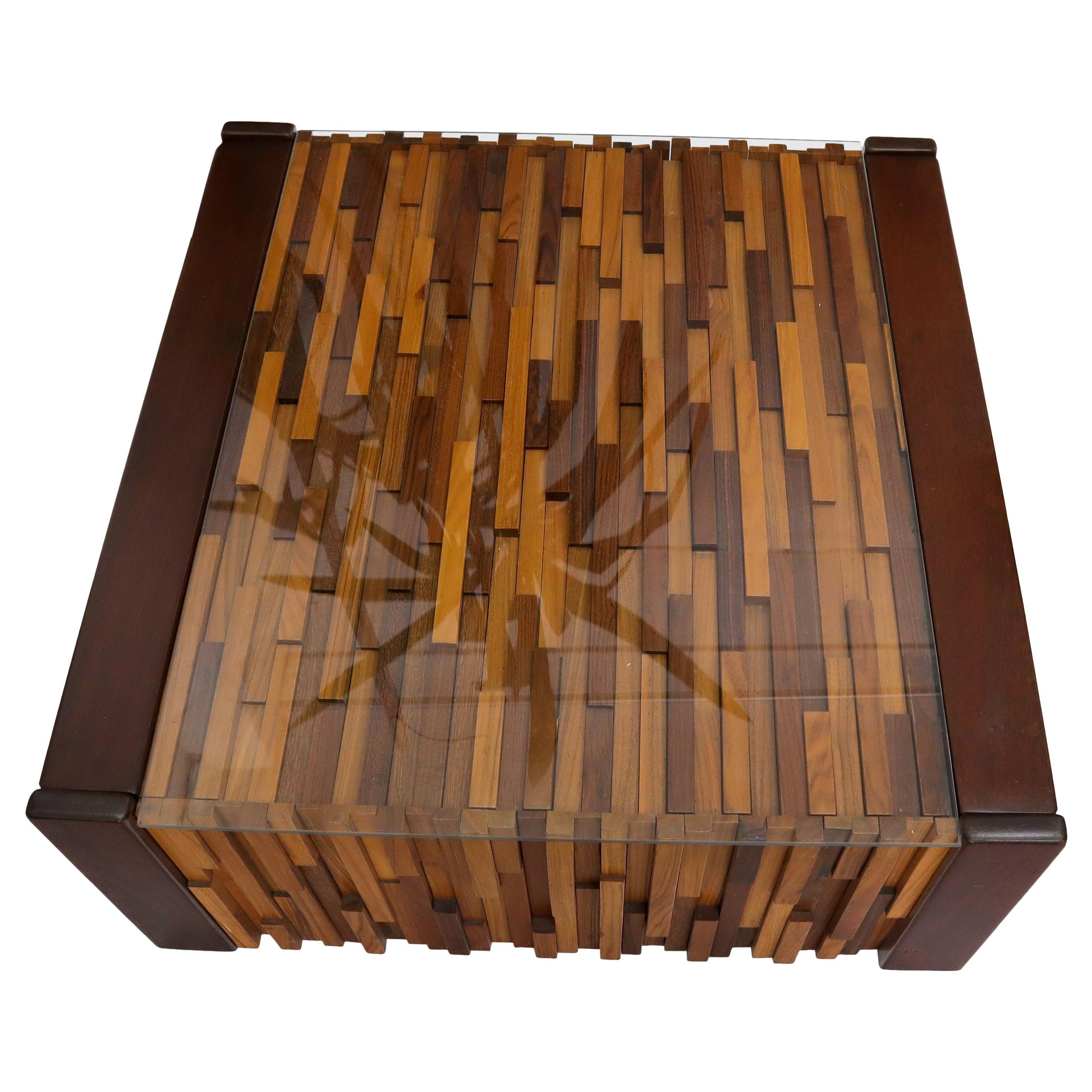 Pair of Percival Lafer Coffee Table Brazilian Rosewood Exotic Wood Mosaic