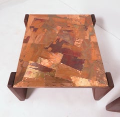 Paire de tables d'appoint Percival Lafer en cuivre patchwork et jacaranda:: circa 1970