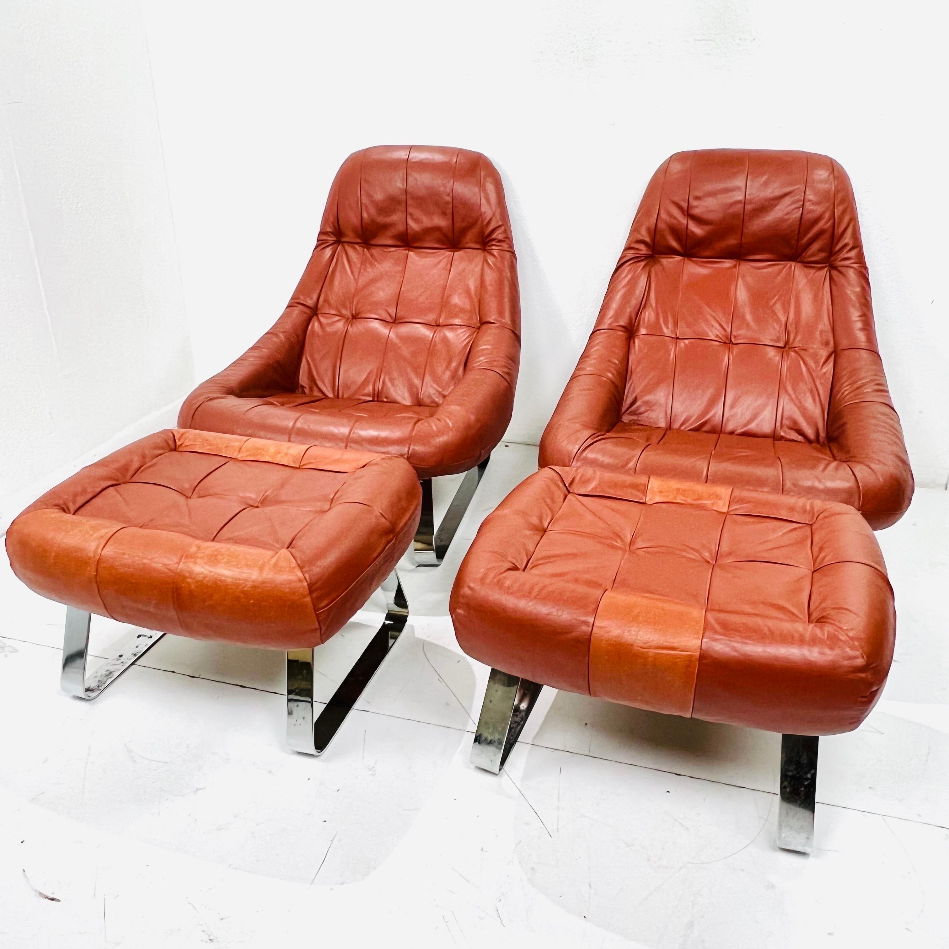 Polished Pair of Percival Lafer Earth Chairs with Ottomans