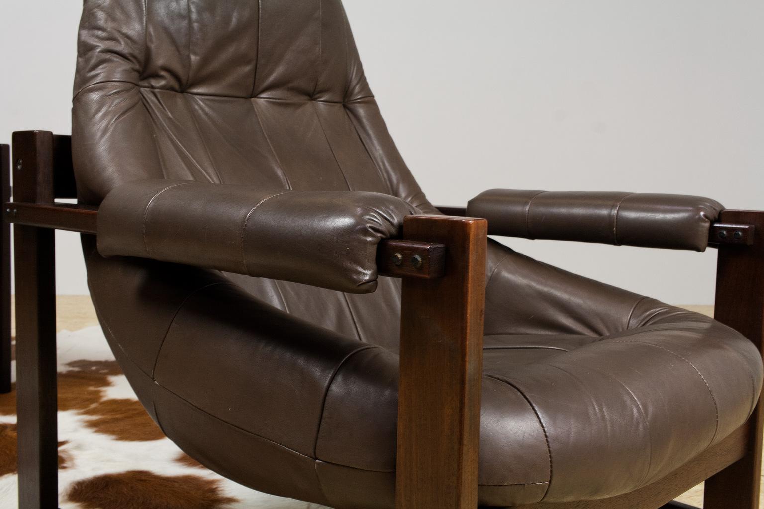 Late 20th Century Pair of Percival Lafer Leather Lounge Chairs in Brown Brazilian Modern