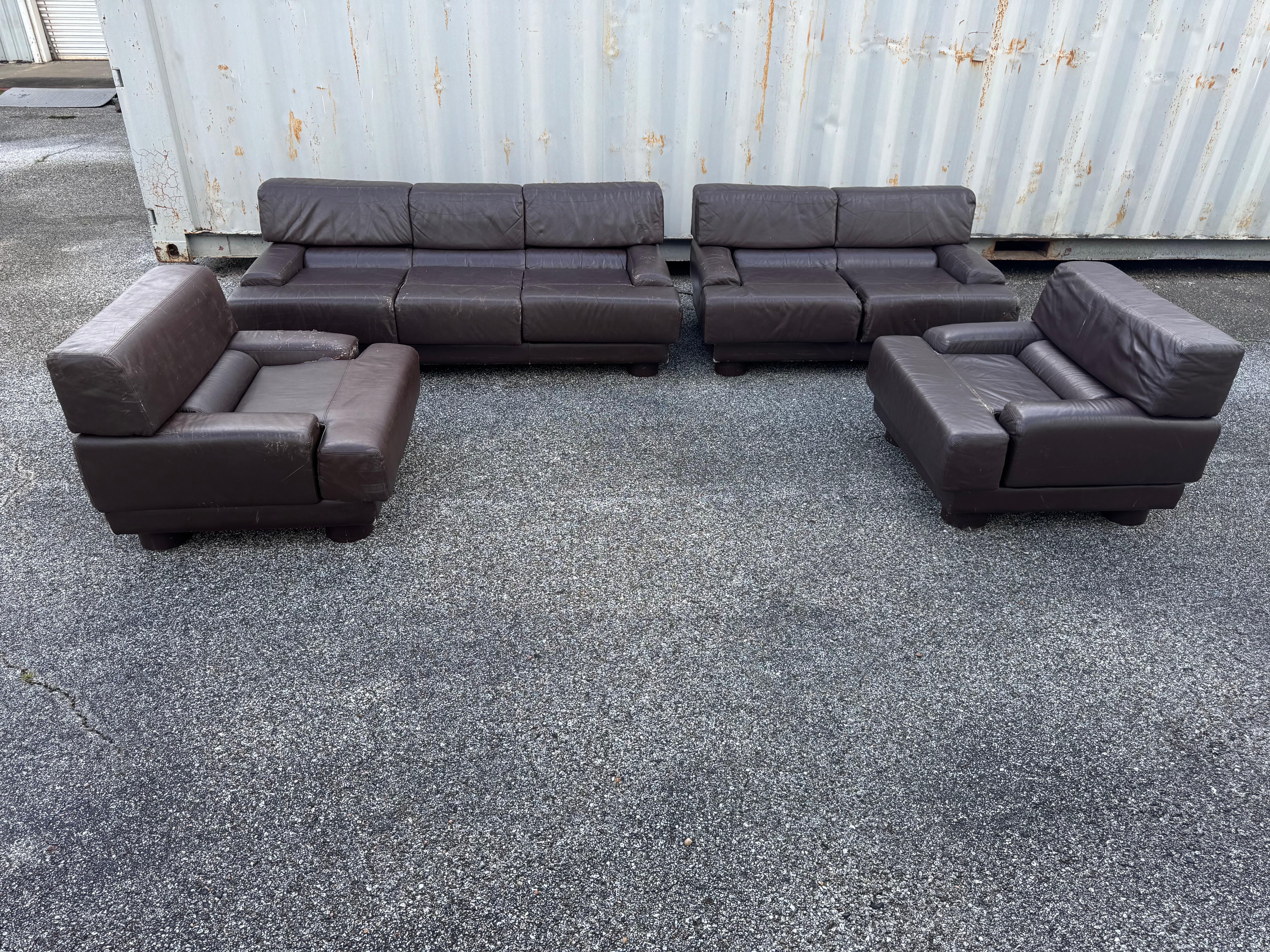 Mid-Century Modern Pair of Percival Lafer Leather lounge chairs (Sofa and Loveseat also available) For Sale