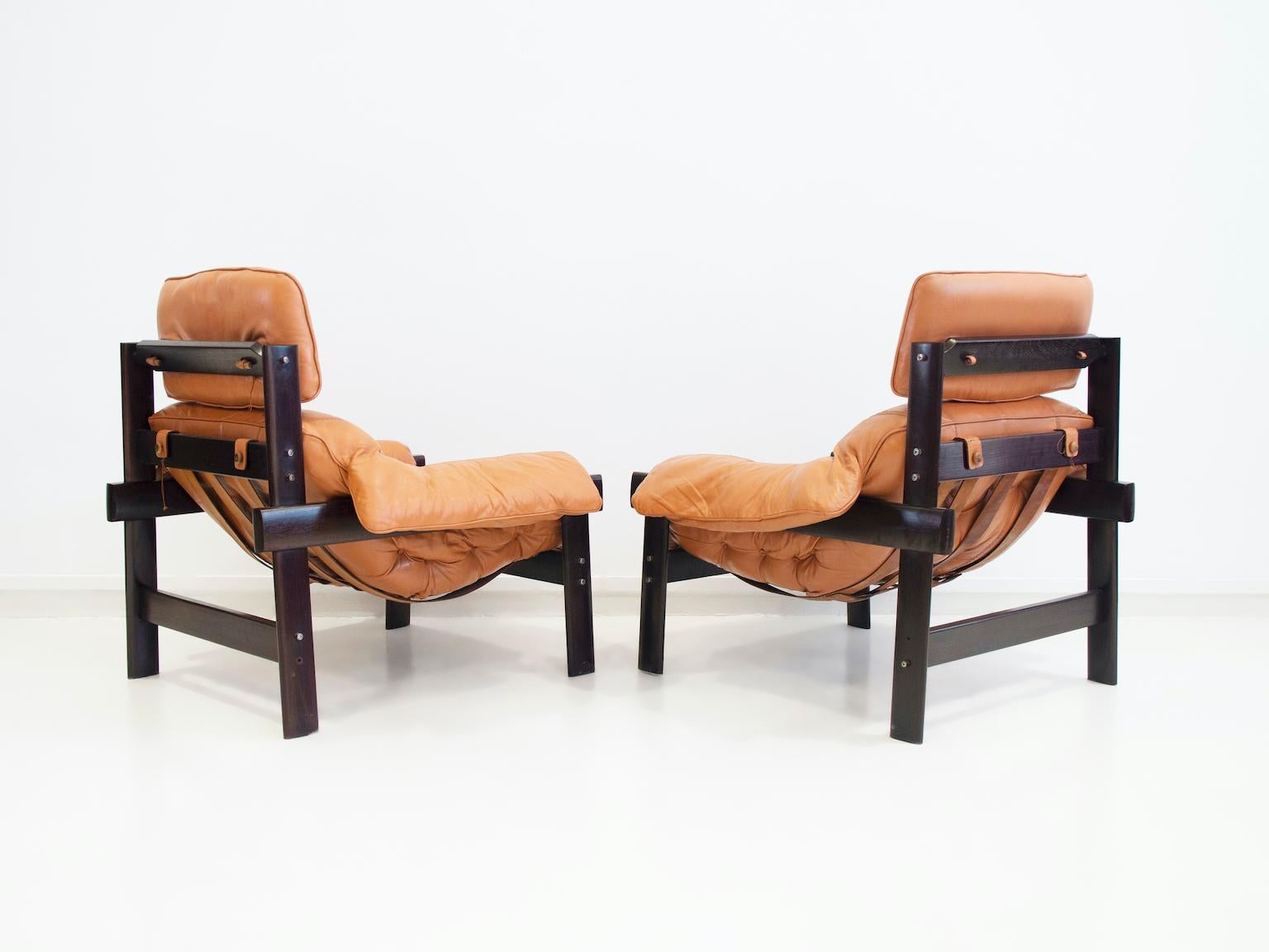 Pair of Percival Lafer Leather Lounge Chairs with Footrests 5