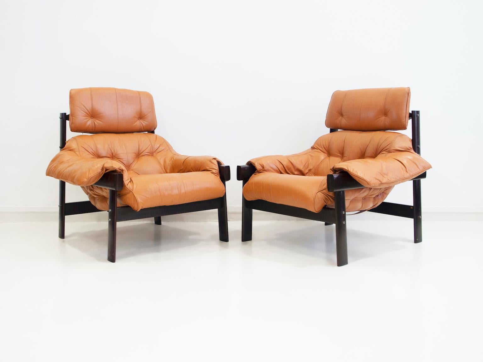 Pair of Percival Lafer Leather Lounge Chairs with Footrests 2
