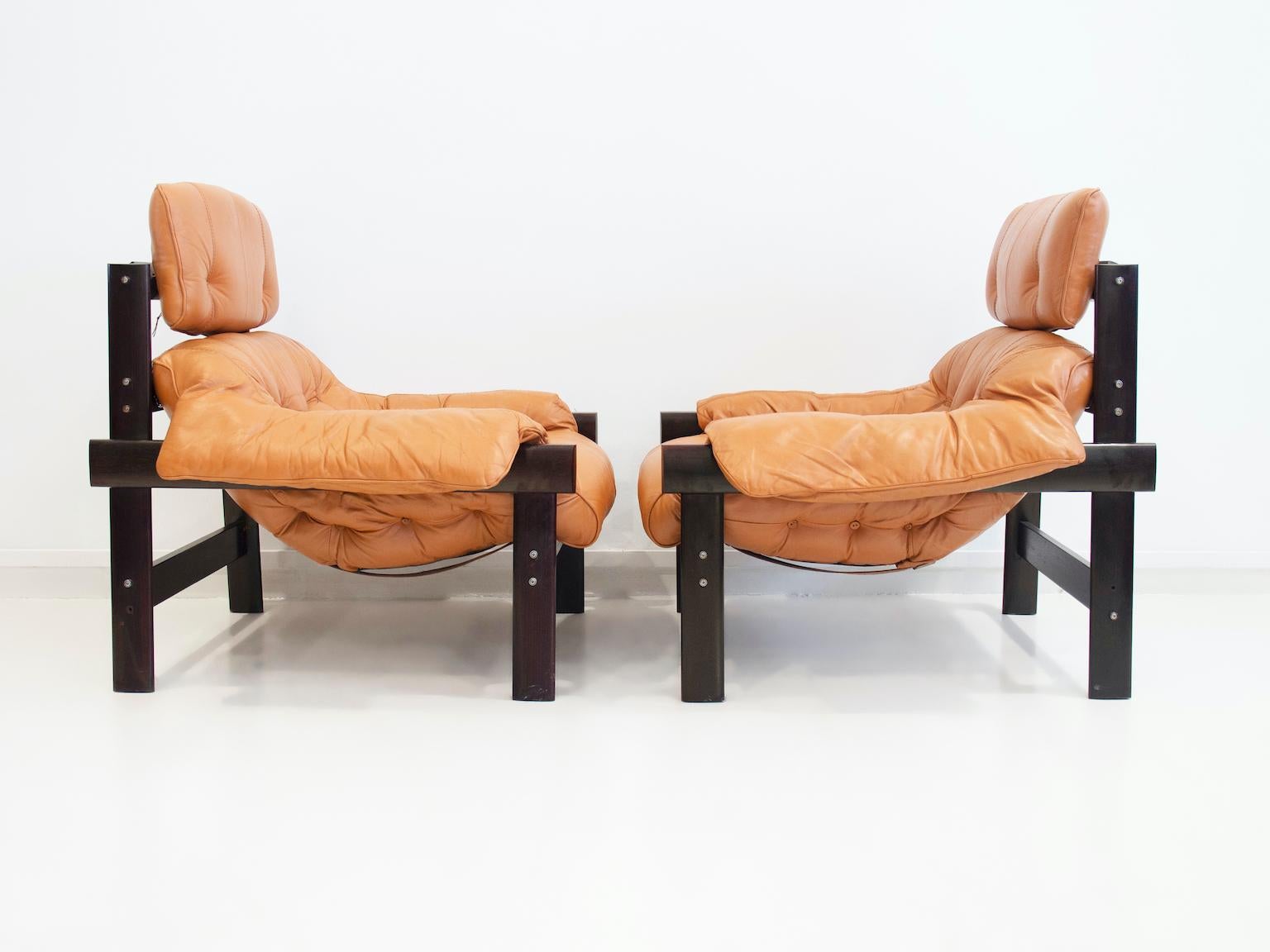 Pair of Percival Lafer Leather Lounge Chairs with Footrests 3