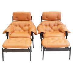 Pair of Percival Lafer Leather Lounge Chairs with Footrests