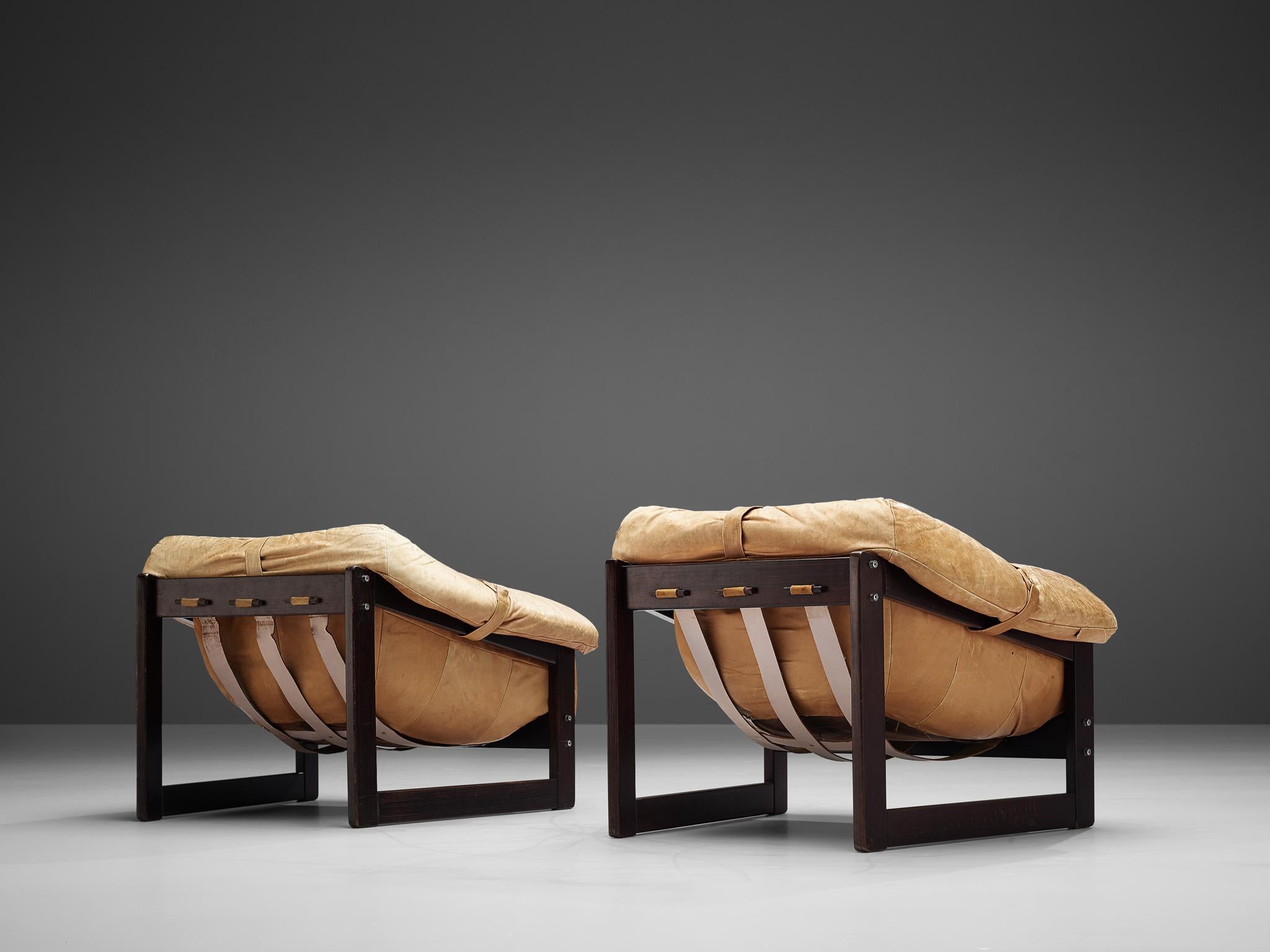 Brazilian Pair of Percival Lafer 'MP-091' Lounge Chairs in Cognac Leather